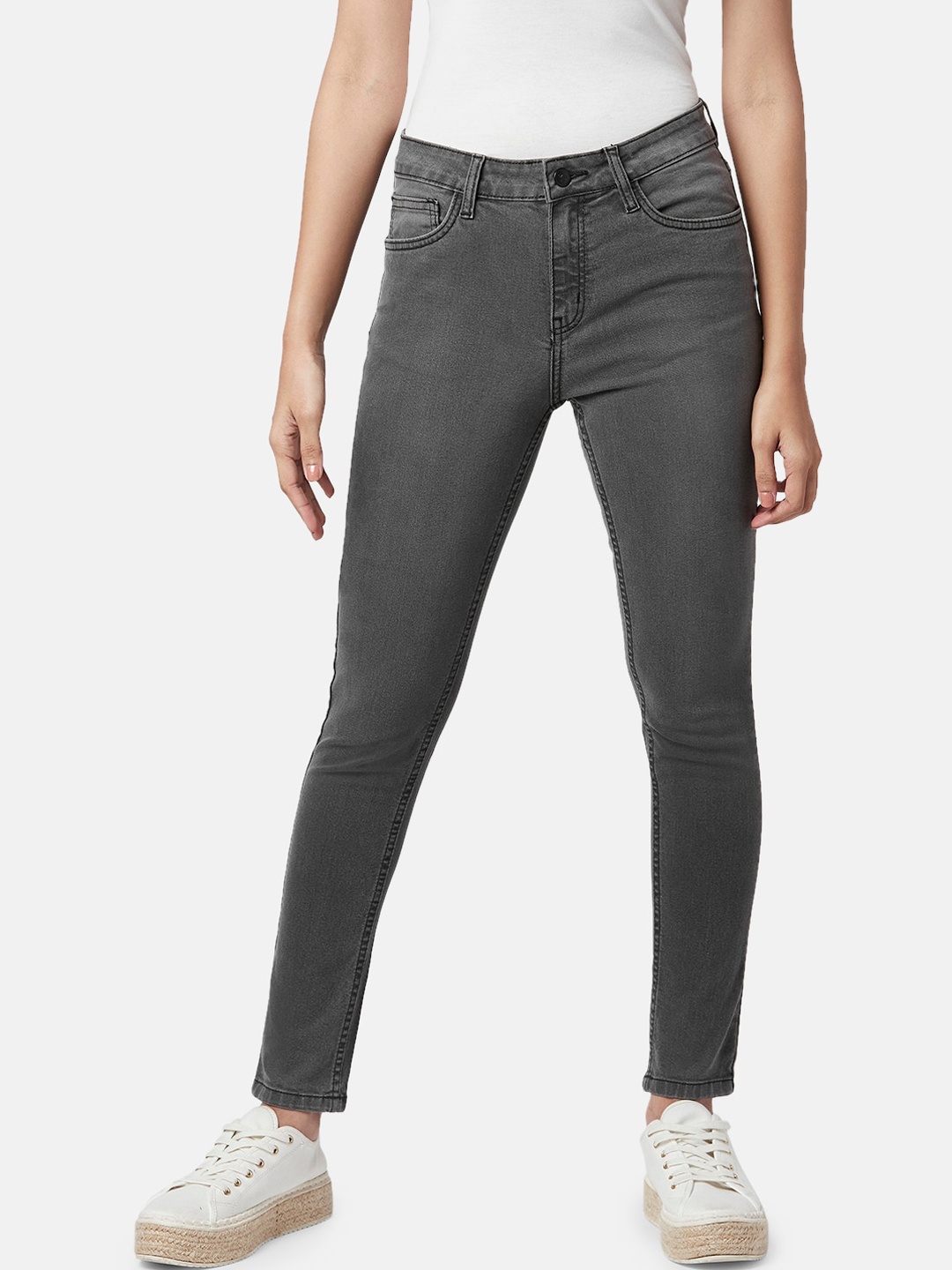 

YU by Pantaloons Women Slim Fit Light Fade Cotton Jeans, Grey