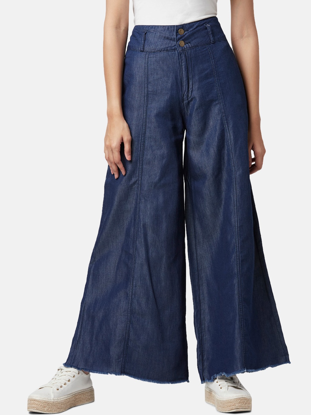 

YU by Pantaloons Women Wide Leg Cotton Jeans, Navy blue
