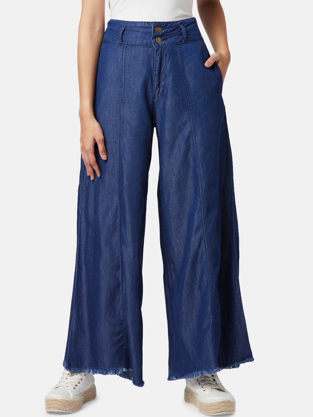 

YU by Pantaloons Women Wide Leg Cotton Jeans, Blue