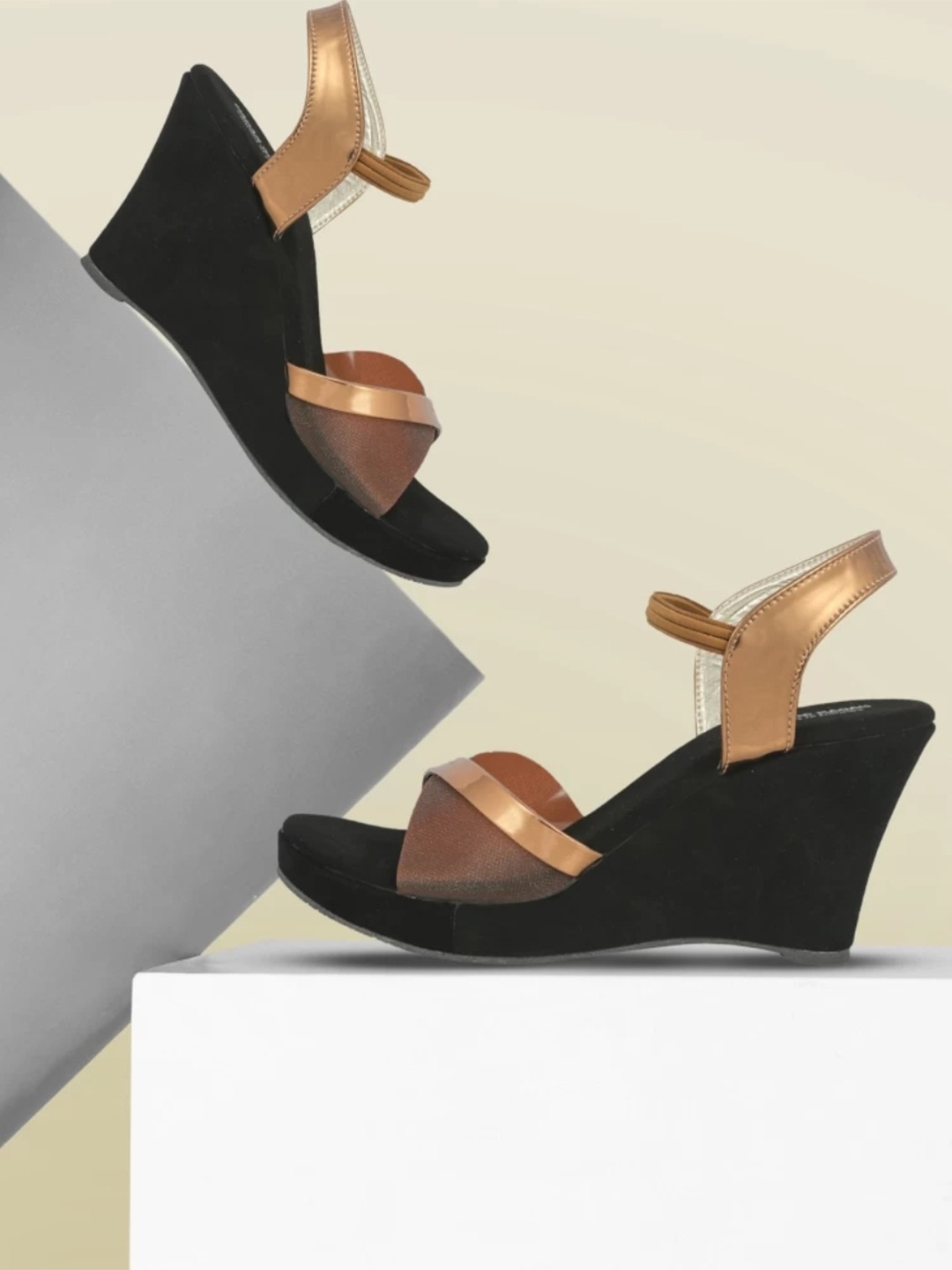 

madam glorious Colourblocked Party Wedge Heels, Copper