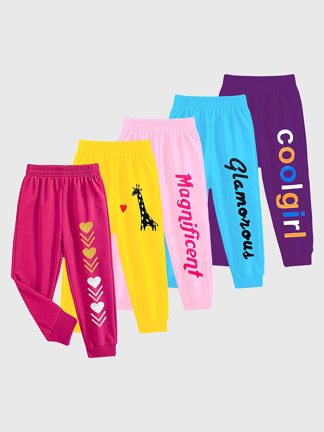 

KUCHIPOO Girls Pack Of 5 Joggers, Red