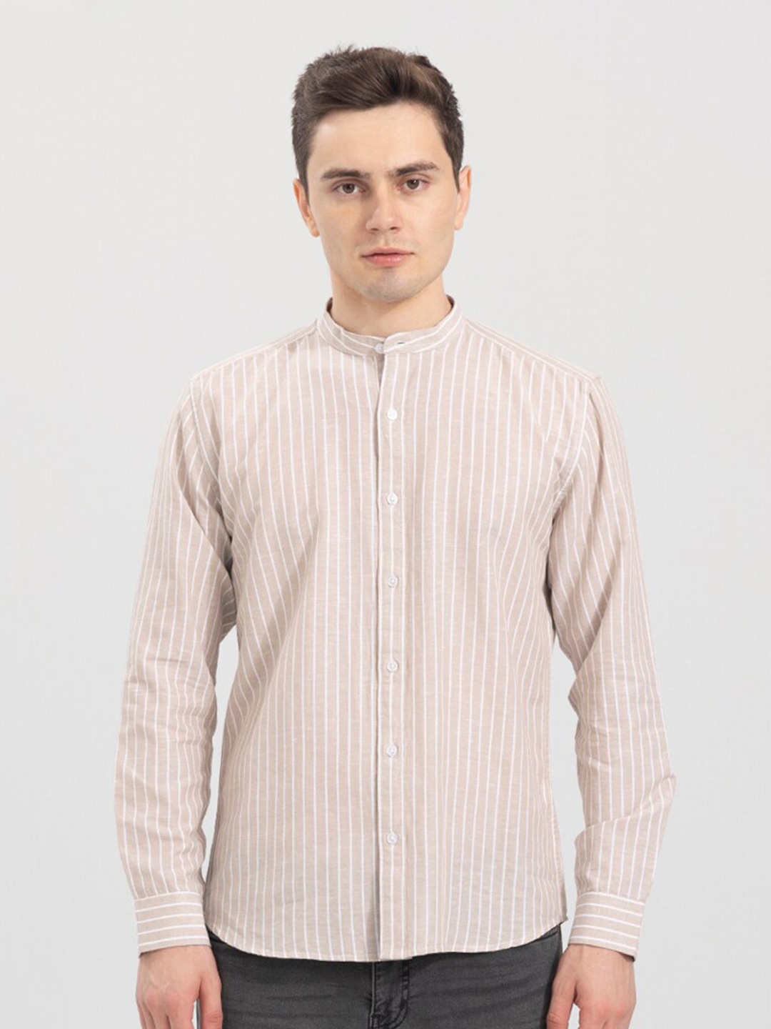 

Snitch Men Slim Fit Striped Cotton Casual Shirt, Beige