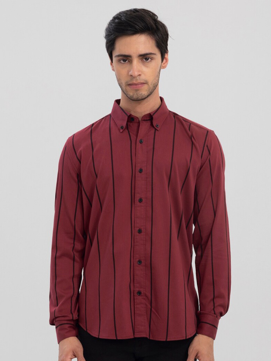 

Snitch Men Slim Fit Striped Cotton Casual Shirt, Red