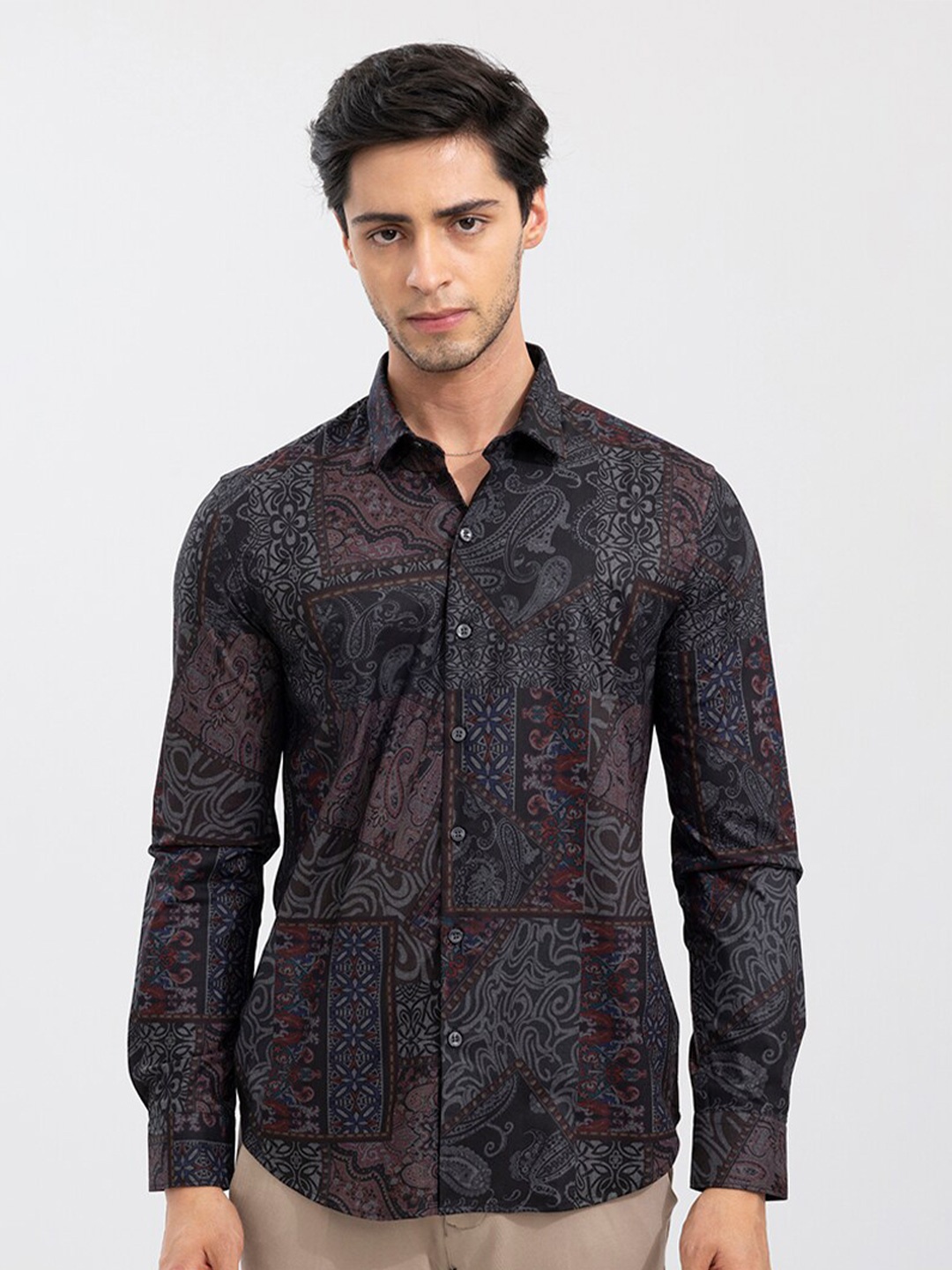 

Snitch Men Slim Fit Printed Casual Cotton Shirt, Grey