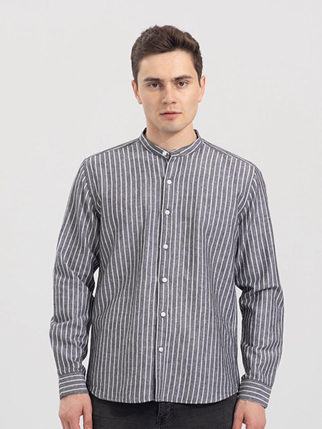 

Snitch Men Cotton Slim Fit Striped Casual Shirt, Grey