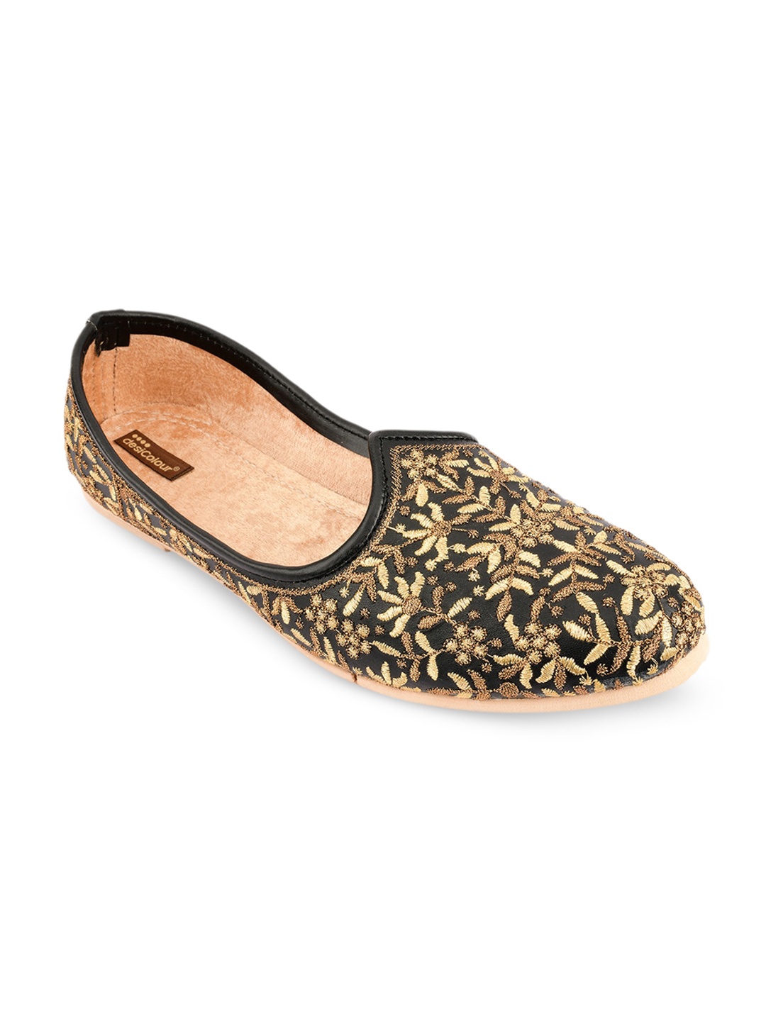 

DESI COLOUR Men Woven Design Ethnic Mojaris, Black