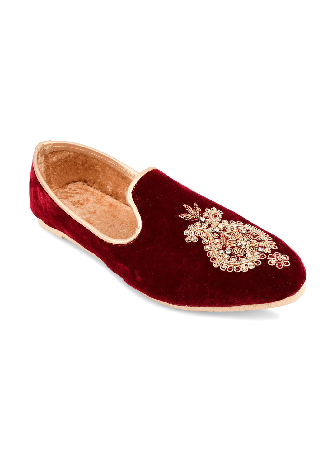 

DESI COLOUR Men Woven Design Velvet Ethnic Mojaris, Maroon