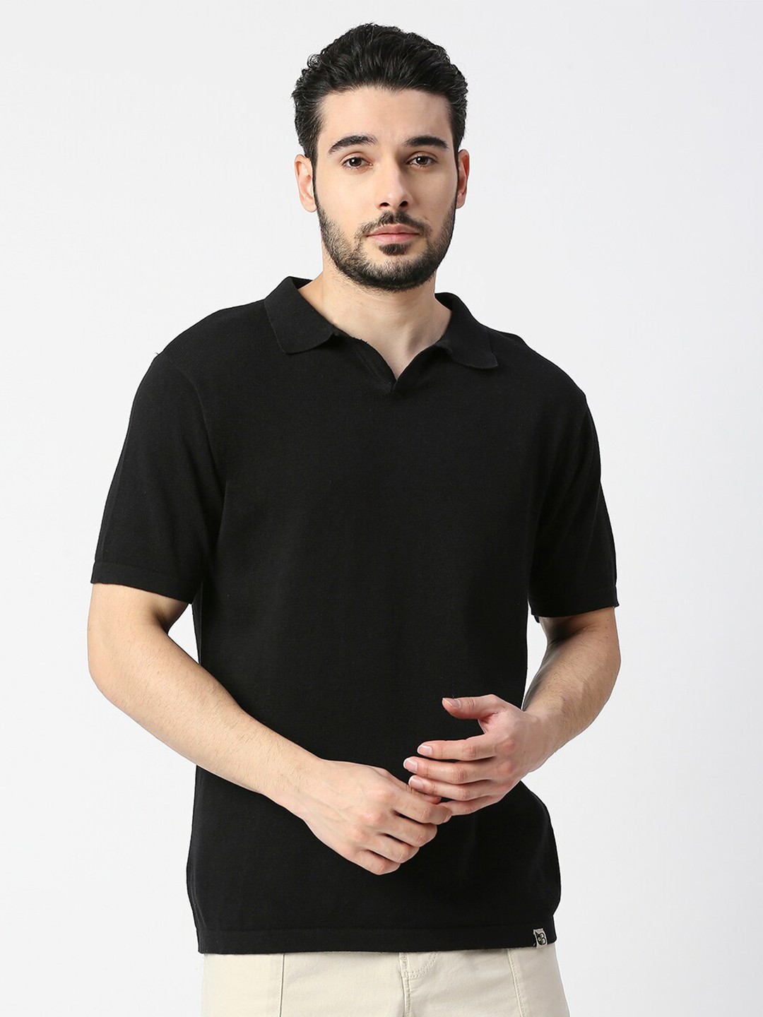 

Blamblack Men Cotton Polo Collar T-shirt, Black