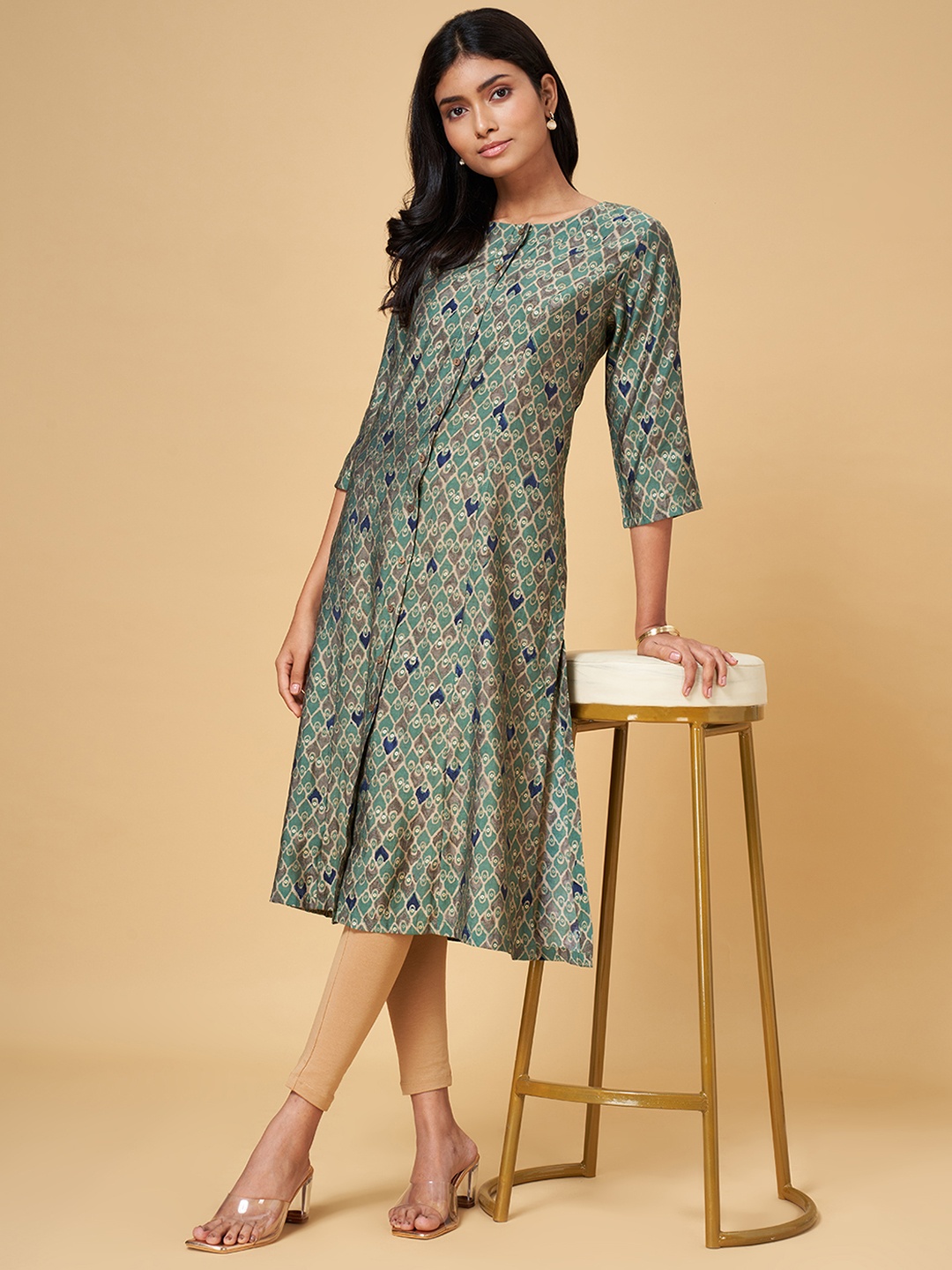 

YU by Pantaloons Women Ethnic Motifs Printed Kurta, Green