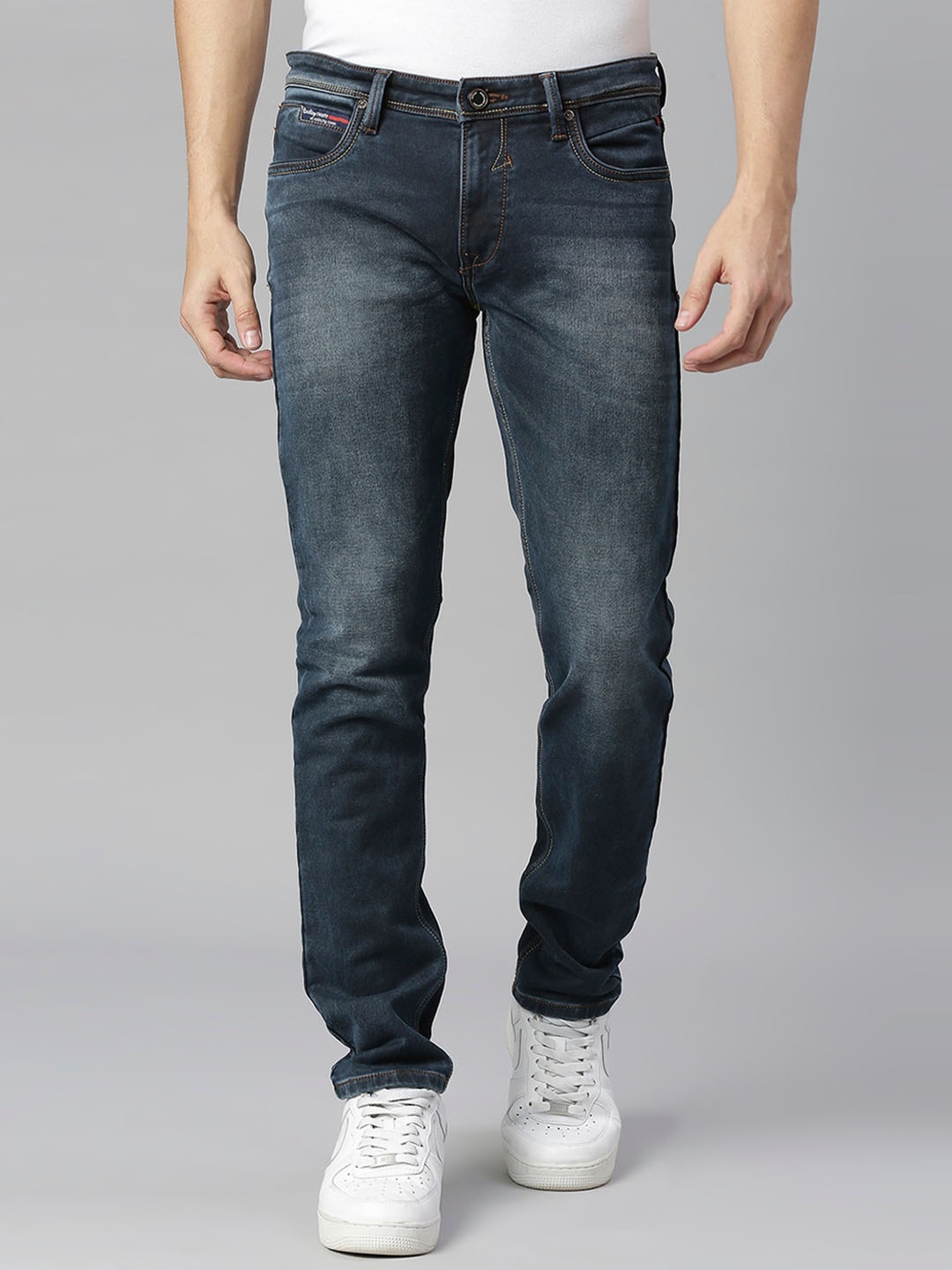 

ROCKING SWAMY Men Slim Fit Heavy Fade Stretchable Cotton Jeans, Navy blue