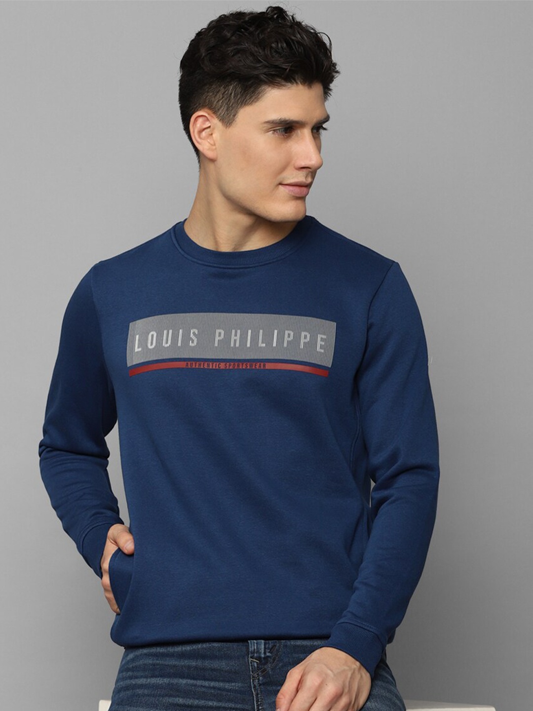 

Louis Philippe Sport Men Cotton Printed Sweatshirt, Navy blue