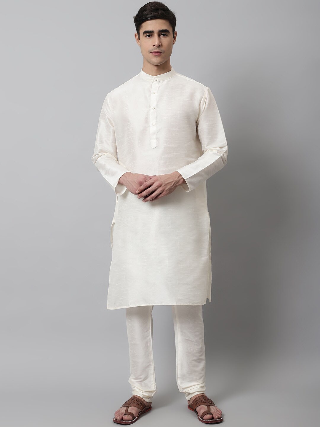

Jompers Men Dupion Silk Kurta with Churidar, White