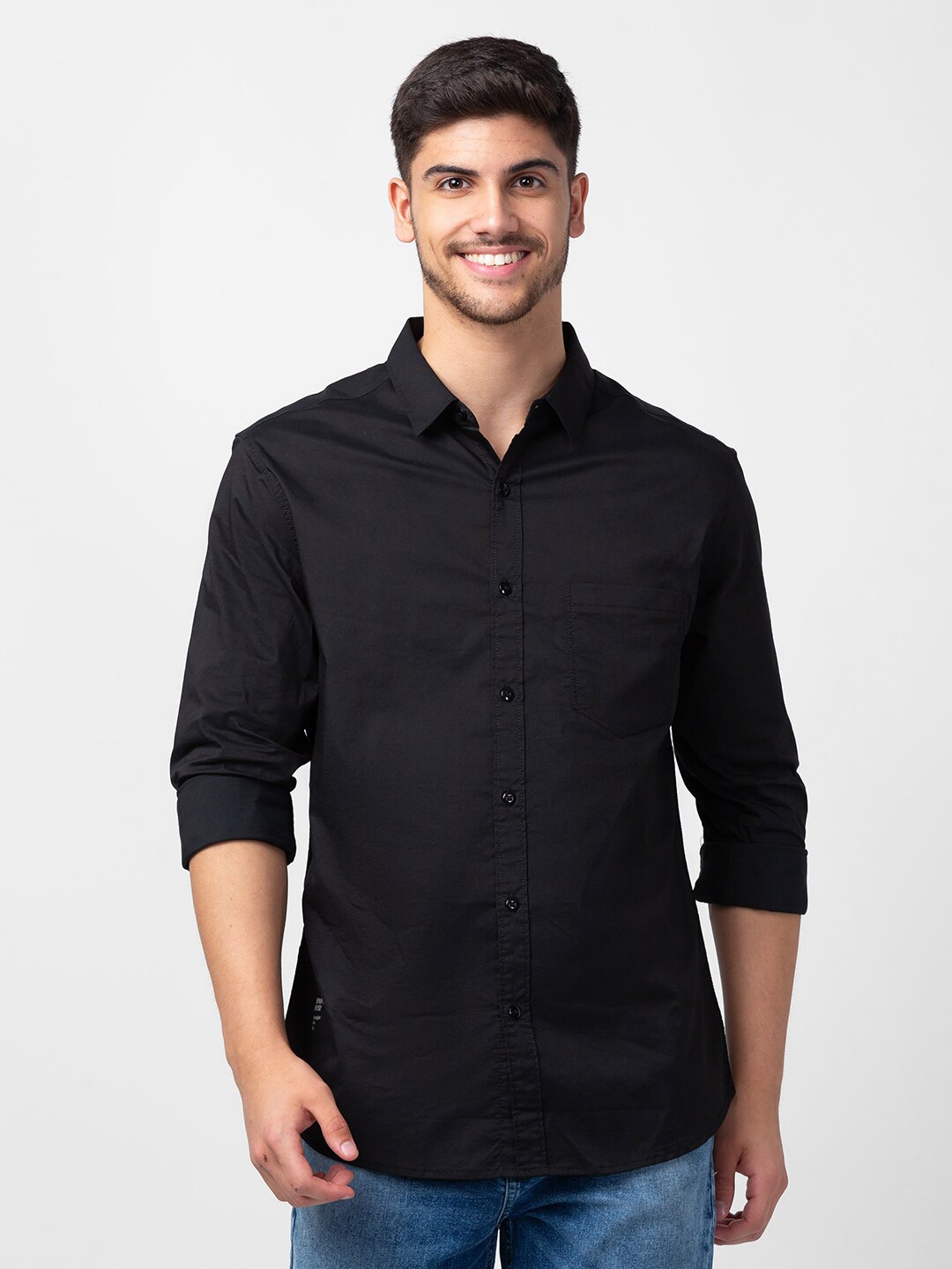 

SPYKAR Men Classic Cotton Slim Fit Casual Shirt, Black