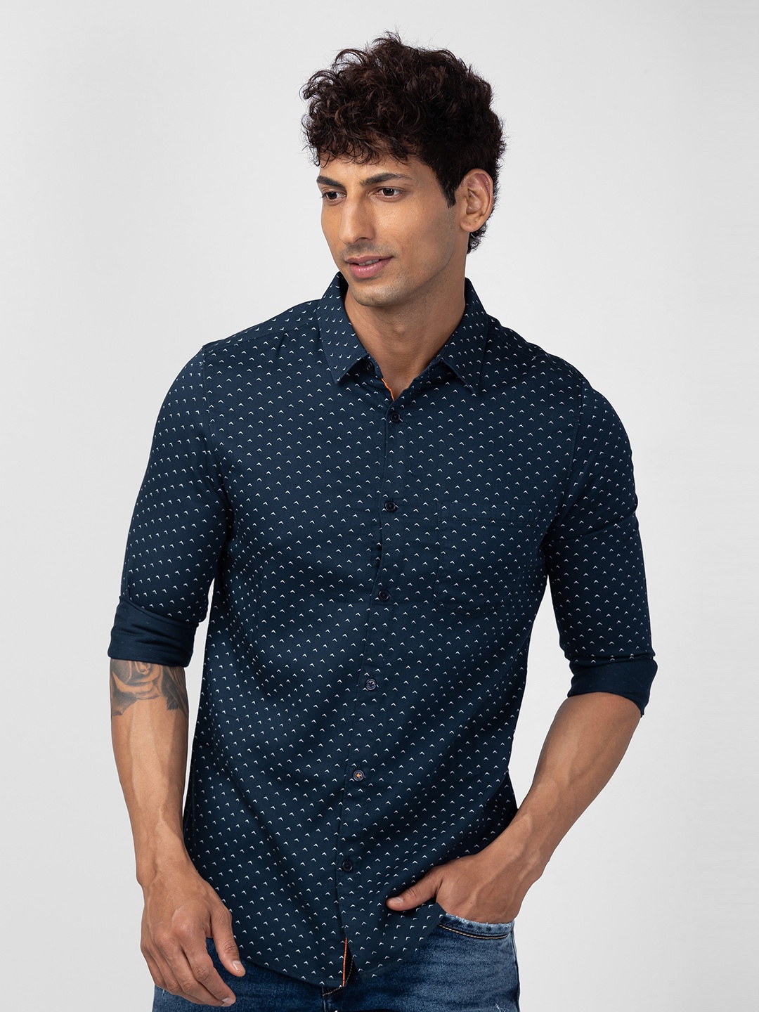 

SPYKAR Men Classic Slim Fit Printed Cotton Casual Shirt, Blue