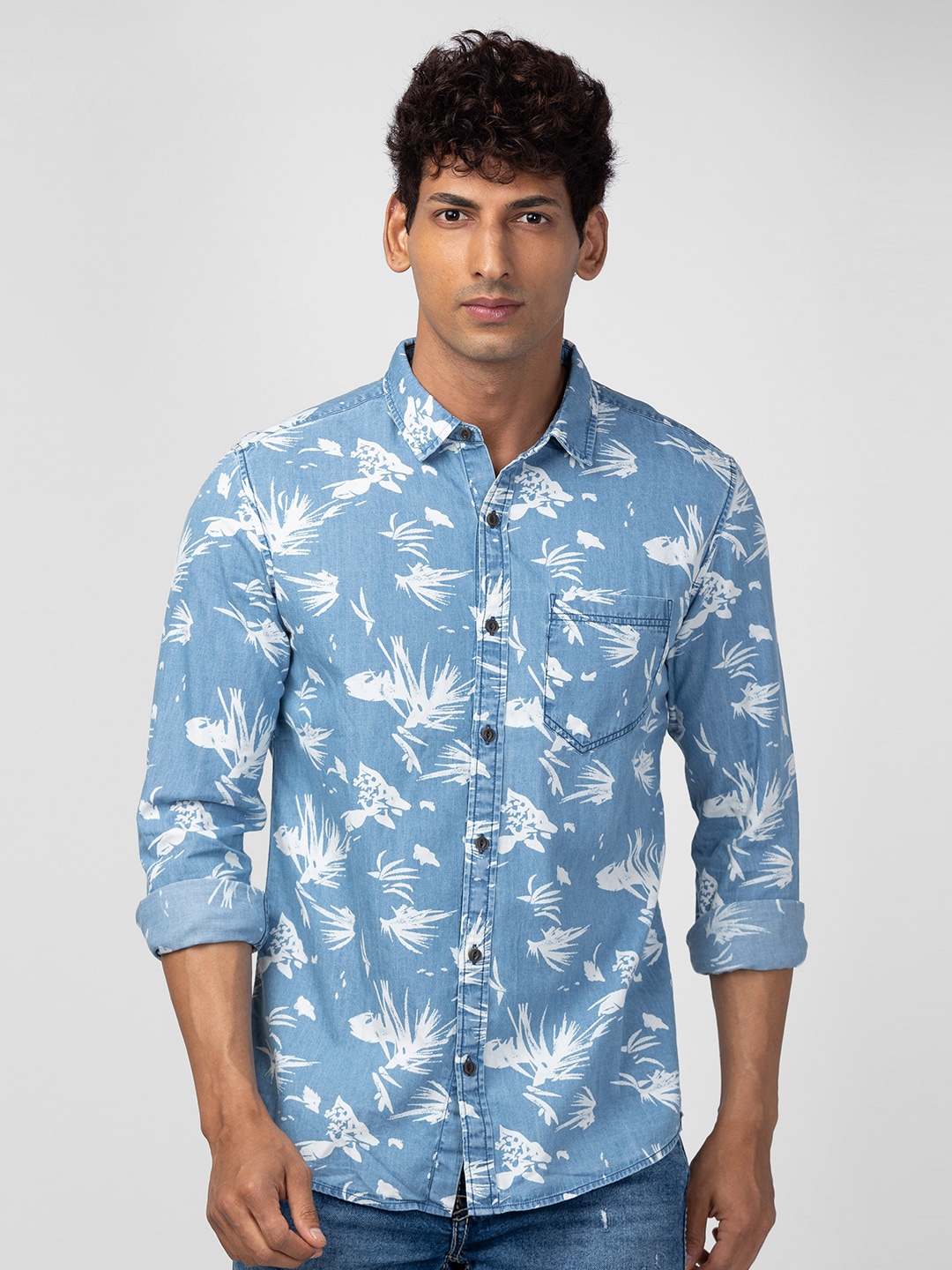 

SPYKAR Men Classic Slim Fit Printed Cotton Casual Shirt, Blue