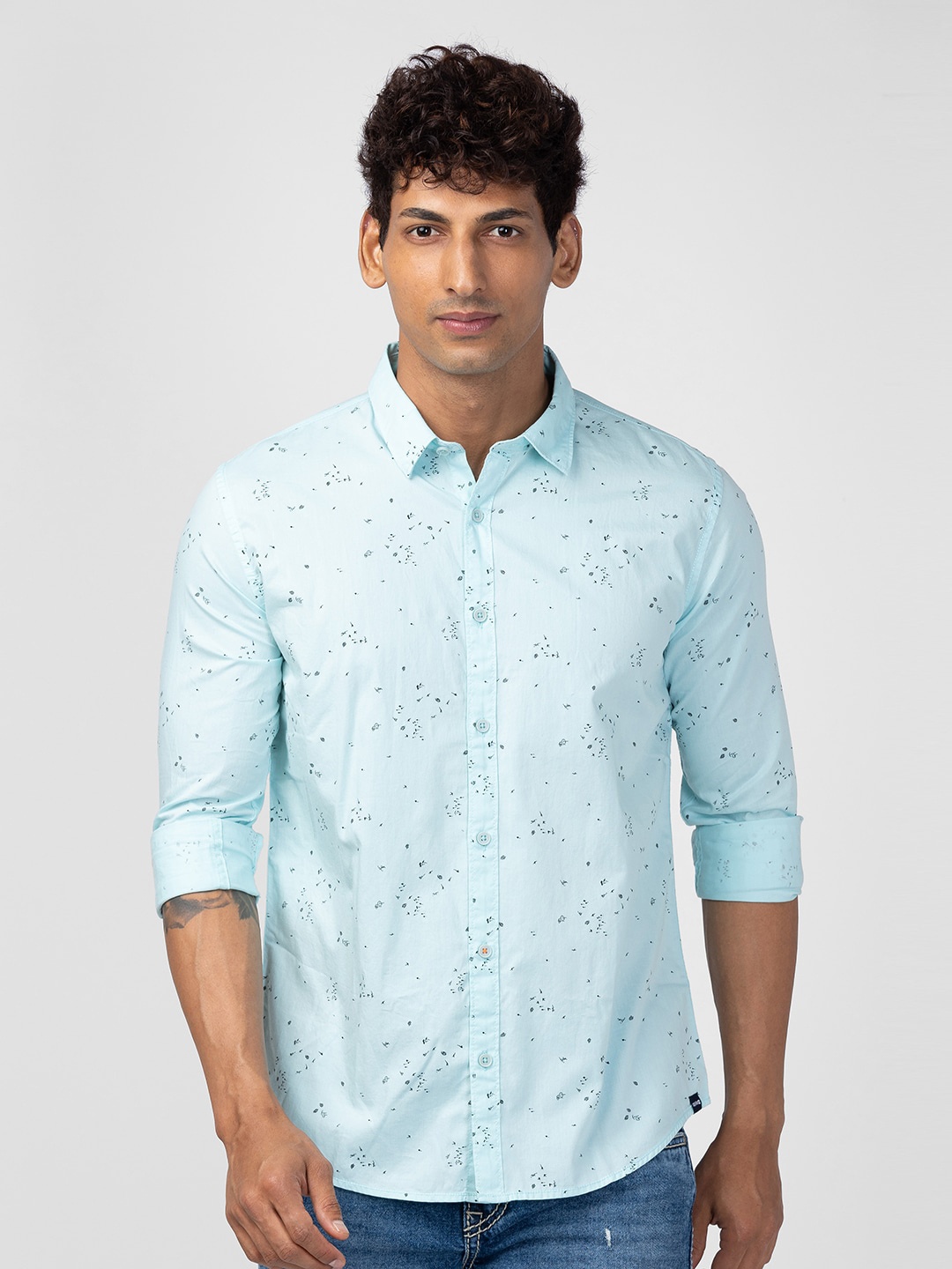 

SPYKAR Men Classic Slim Fit Floral Printed Cotton Casual Shirt, Blue