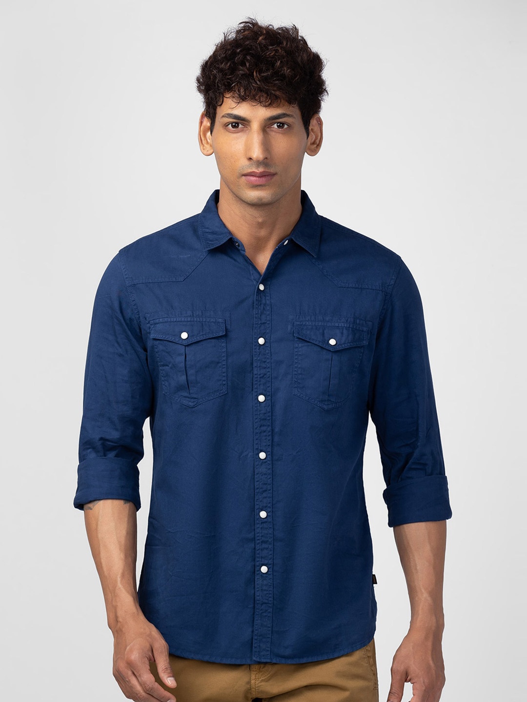 

SPYKAR Men Classic Slim Fit Cotton Casual Shirt, Blue