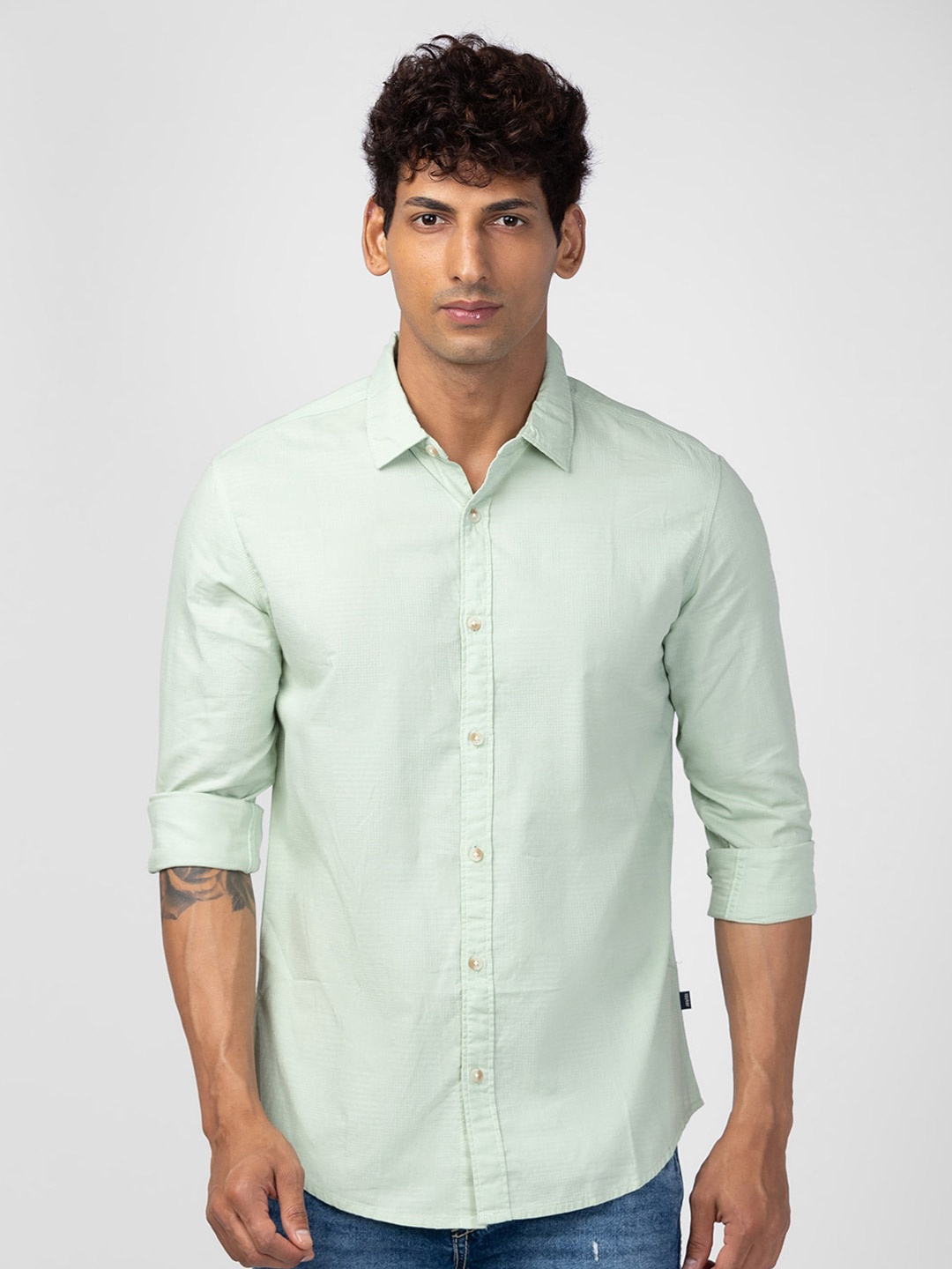 

SPYKAR Men Classic Slim Fit Cotton Casual Shirt, Green