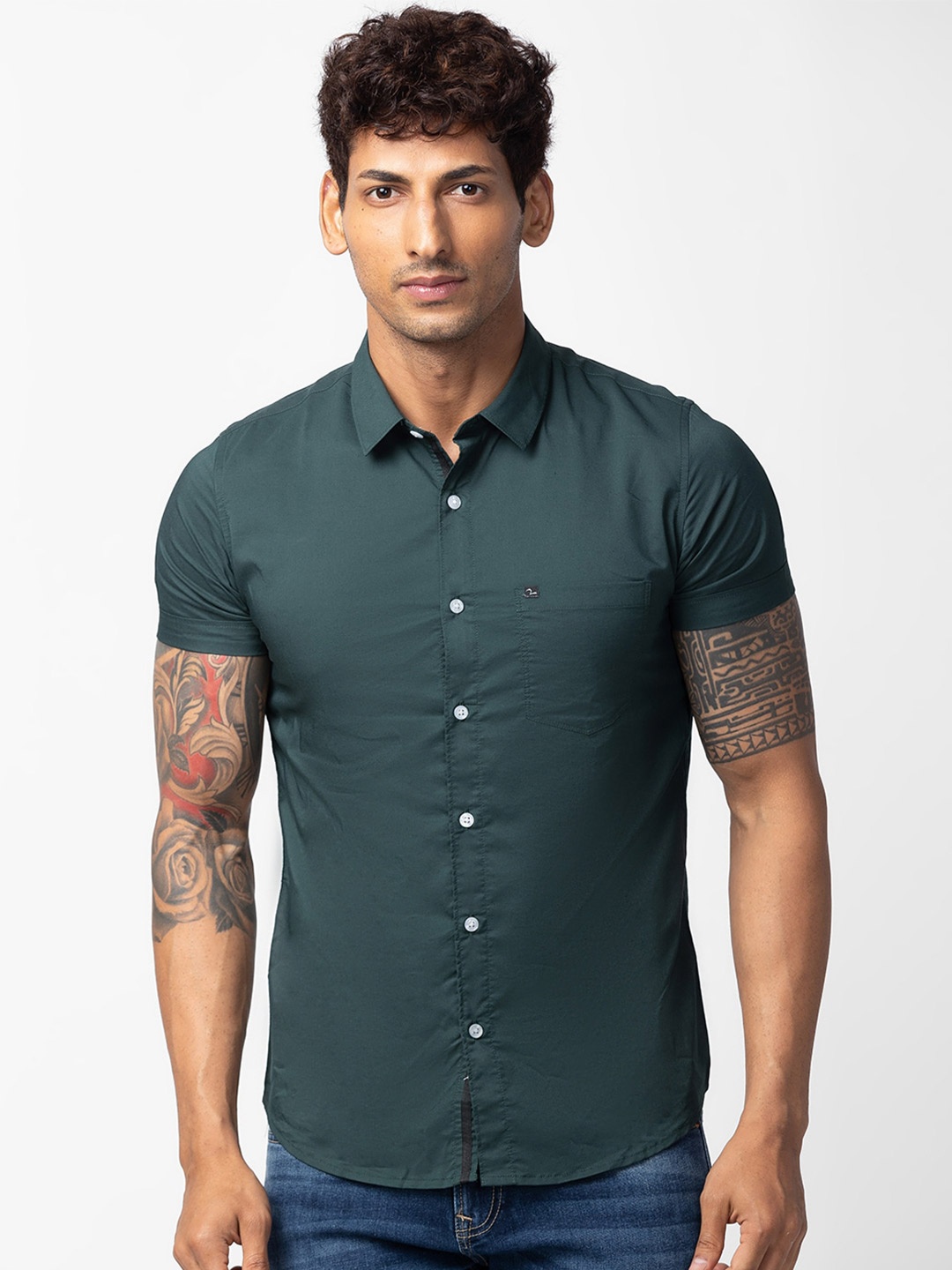 

SPYKAR Men Cotton Classic Slim Fit Casual Shirt, Green