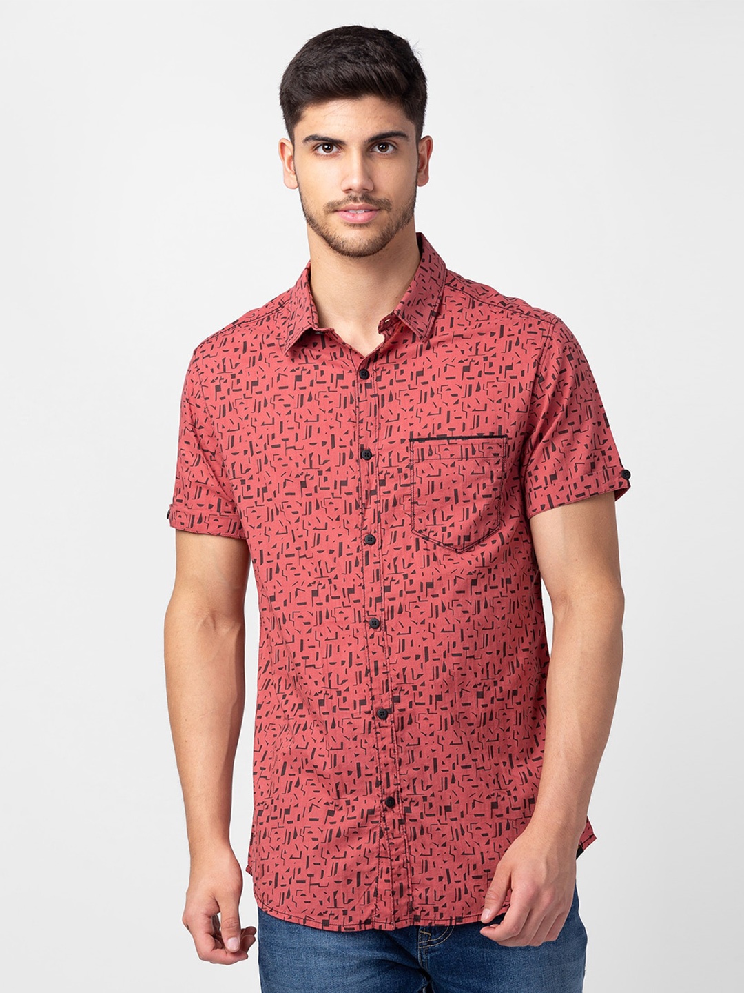 

SPYKAR Men Cotton Slim Fit Printed Casual Shirt, Pink