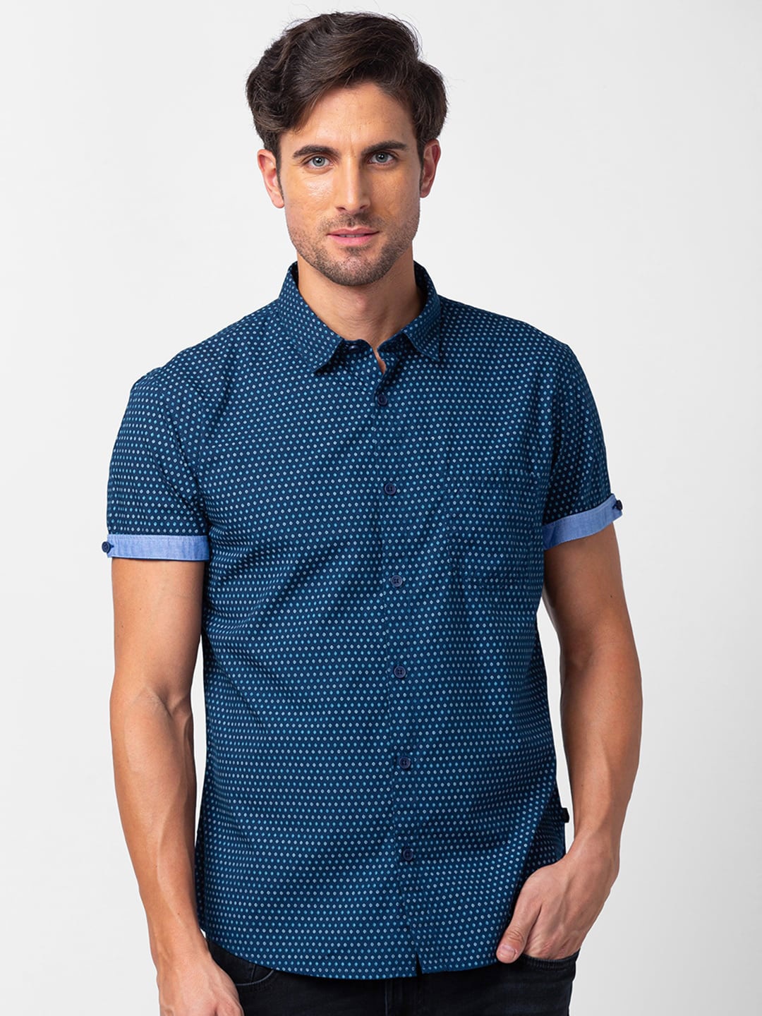 

SPYKAR Men Classic Slim Fit Printed Cotton Casual Shirt, Blue