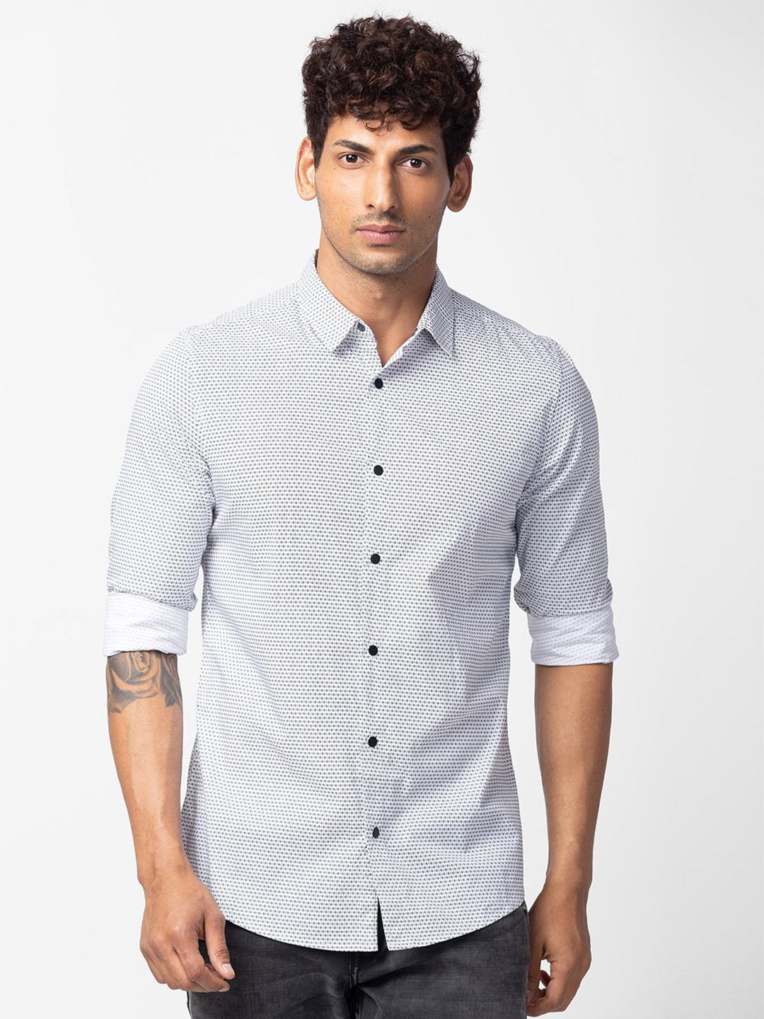 

SPYKAR Men Classic Slim Fit Printed Cotton Casual Shirt, White