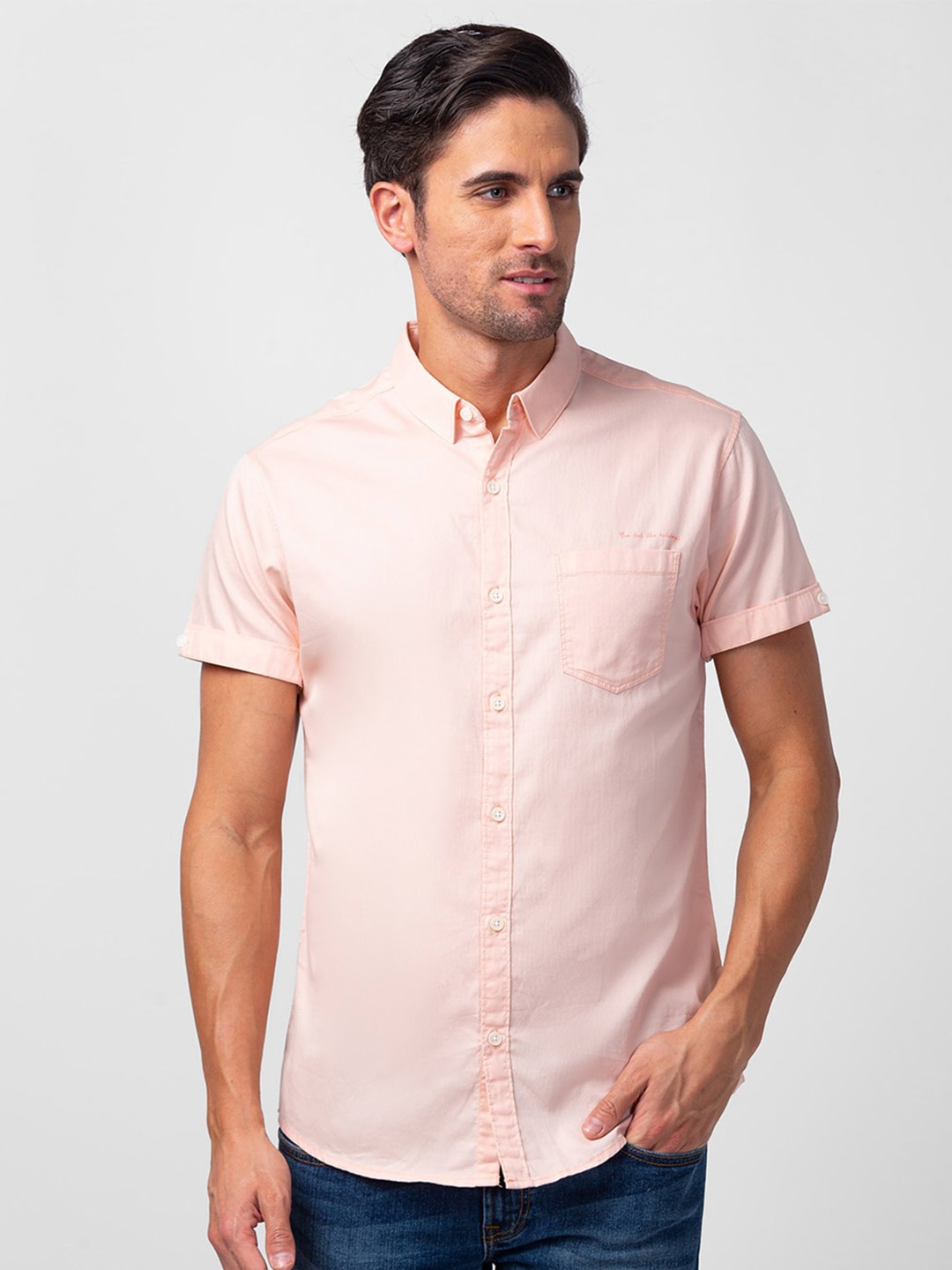 

SPYKAR Men Classic Slim Fit Cotton Casual Shirt, Pink