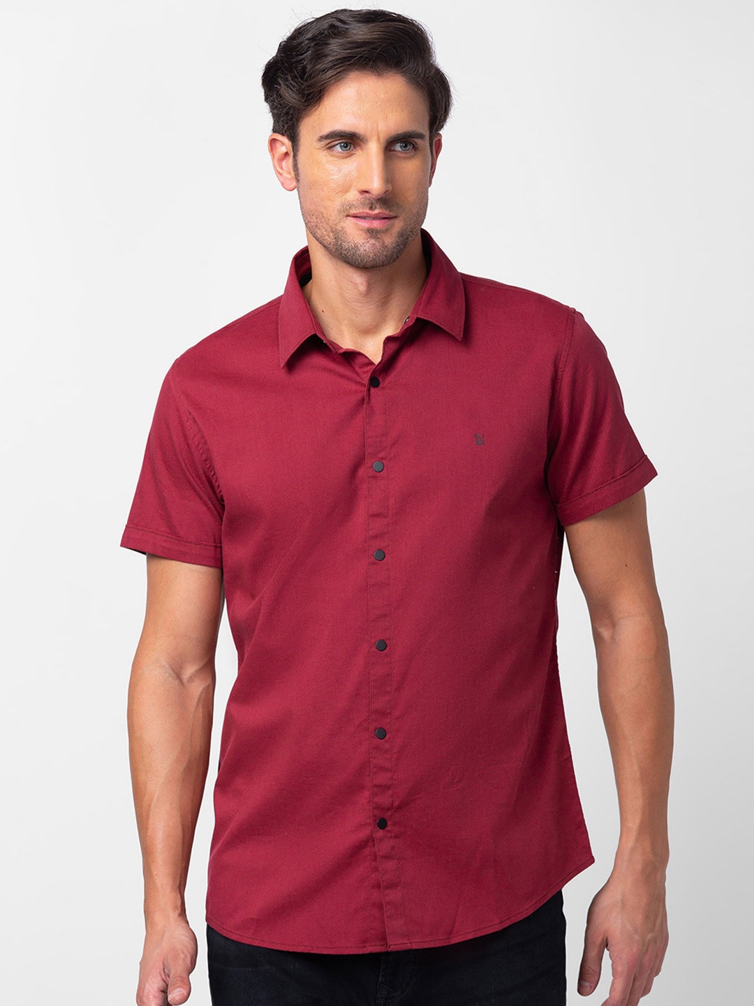 

SPYKAR Men Classic Slim Fit Casual Cotton Shirt, Red