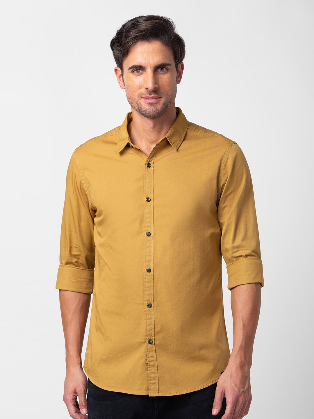 

SPYKAR Men Classic Slim Fit Cotton Casual Shirt, Khaki