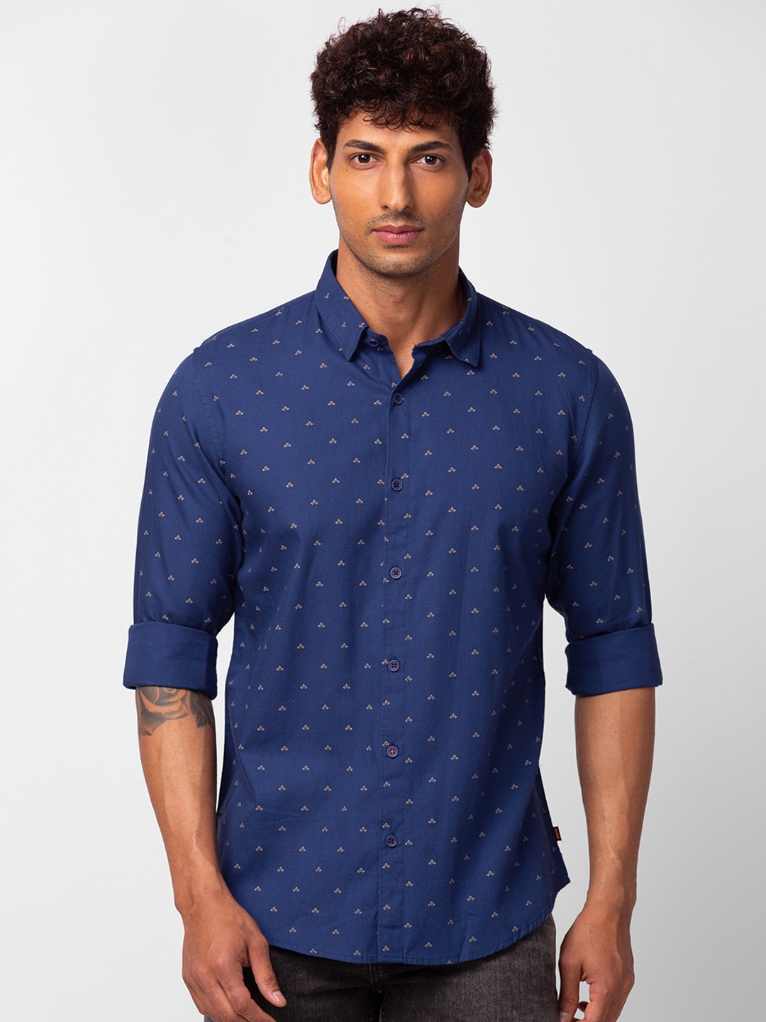 

SPYKAR Men Classic Slim Fit Printed Cotton Casual Shirt, Blue