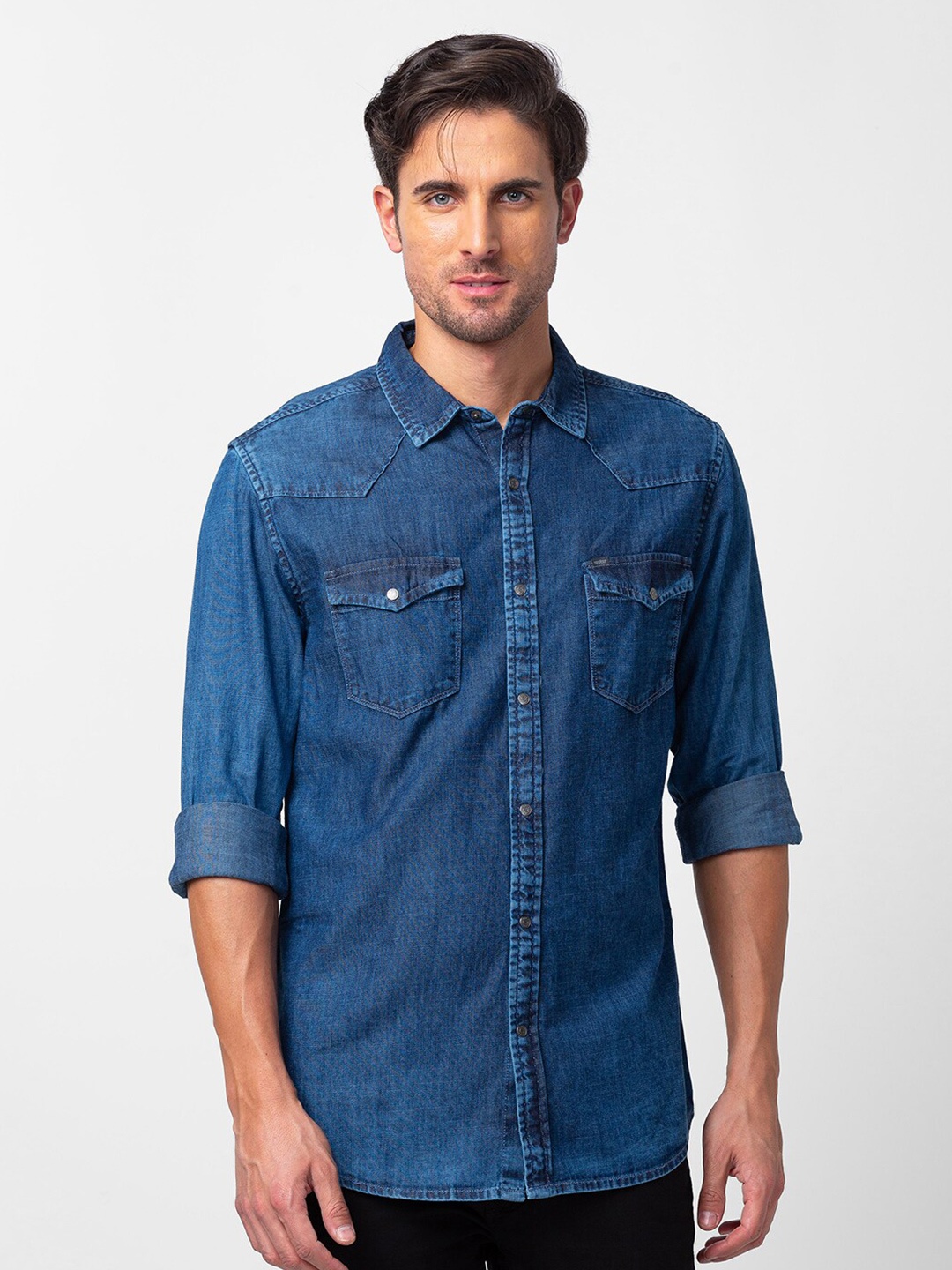 

SPYKAR Men Cotton Classic Slim Fit Casual Shirt, Blue