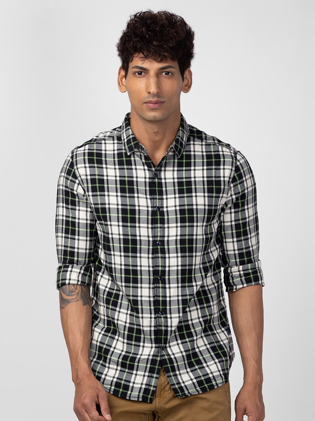 

SPYKAR Men Classic Slim Fit Tartan Checks Cotton Casual Shirt, Green