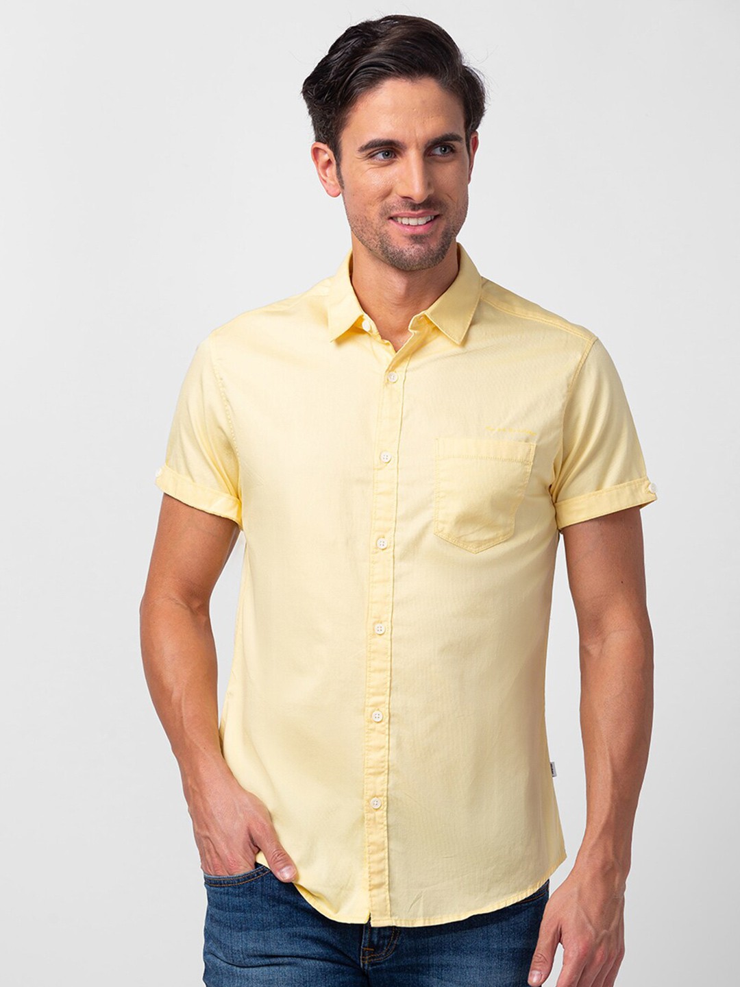 

SPYKAR Men Classic Slim Fit Casual Cotton Shirt, Yellow