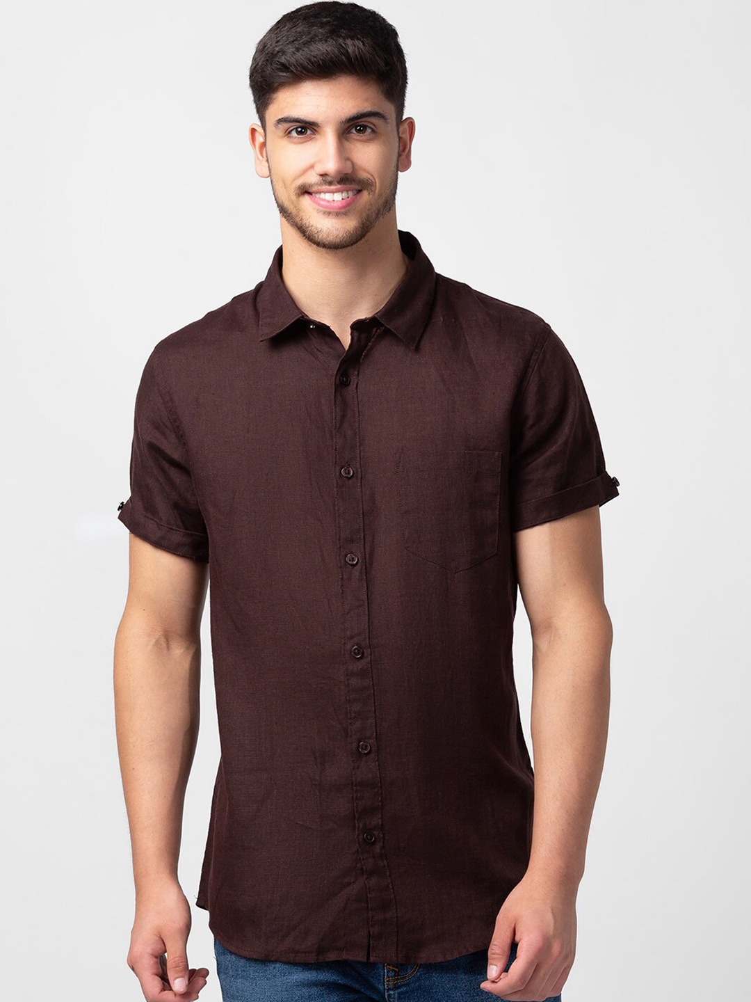 

SPYKAR Men Classic Slim Fit Cotton Casual Shirt, Coffee brown