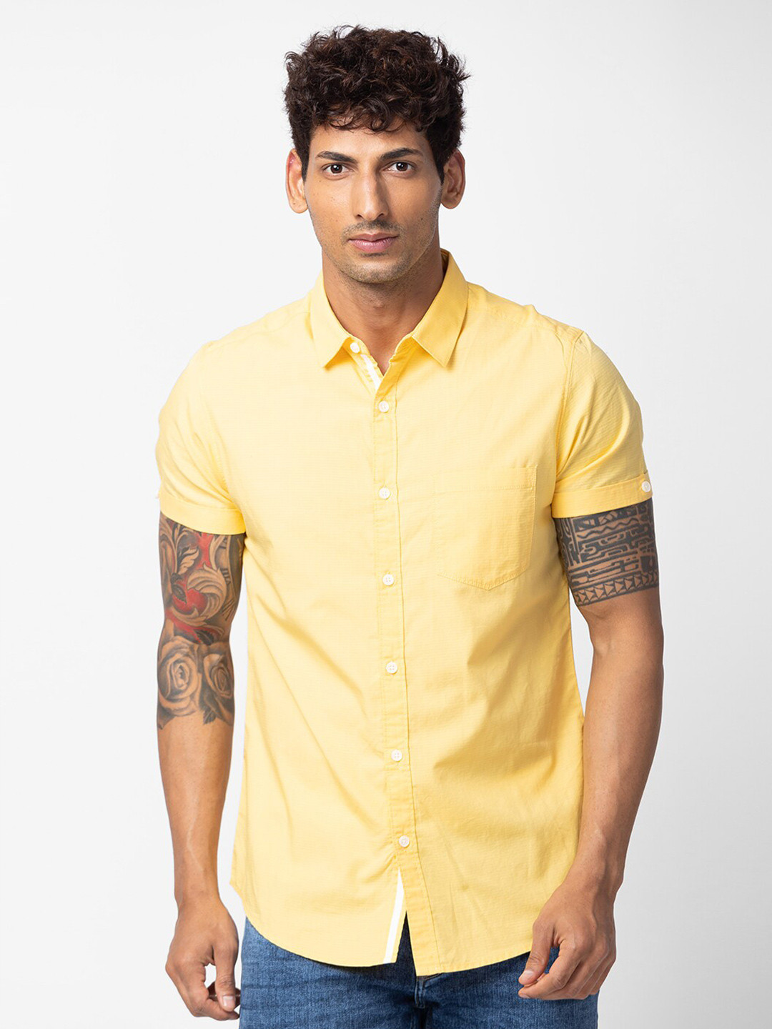 

SPYKAR Men Classic Slim Fit Cotton Casual Shirt, Yellow