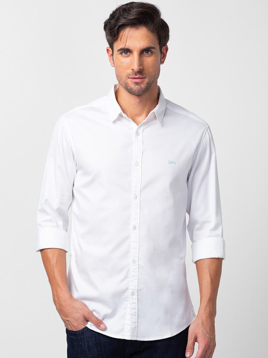 

SPYKAR Men Cotton Solid Slim Fit Casual Shirt, White