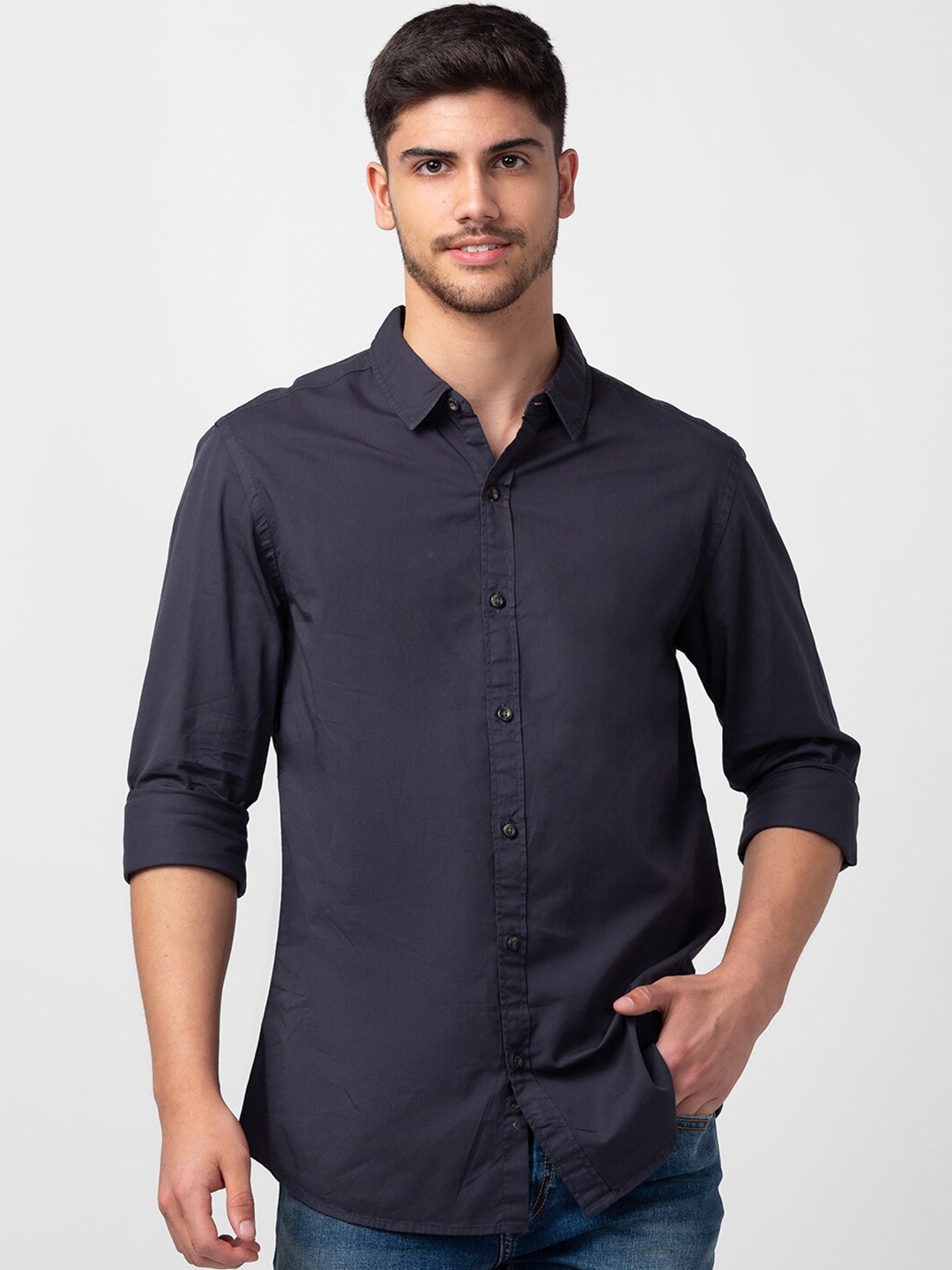 

SPYKAR Men Classic Slim Fit Cotton Casual Shirt, Charcoal