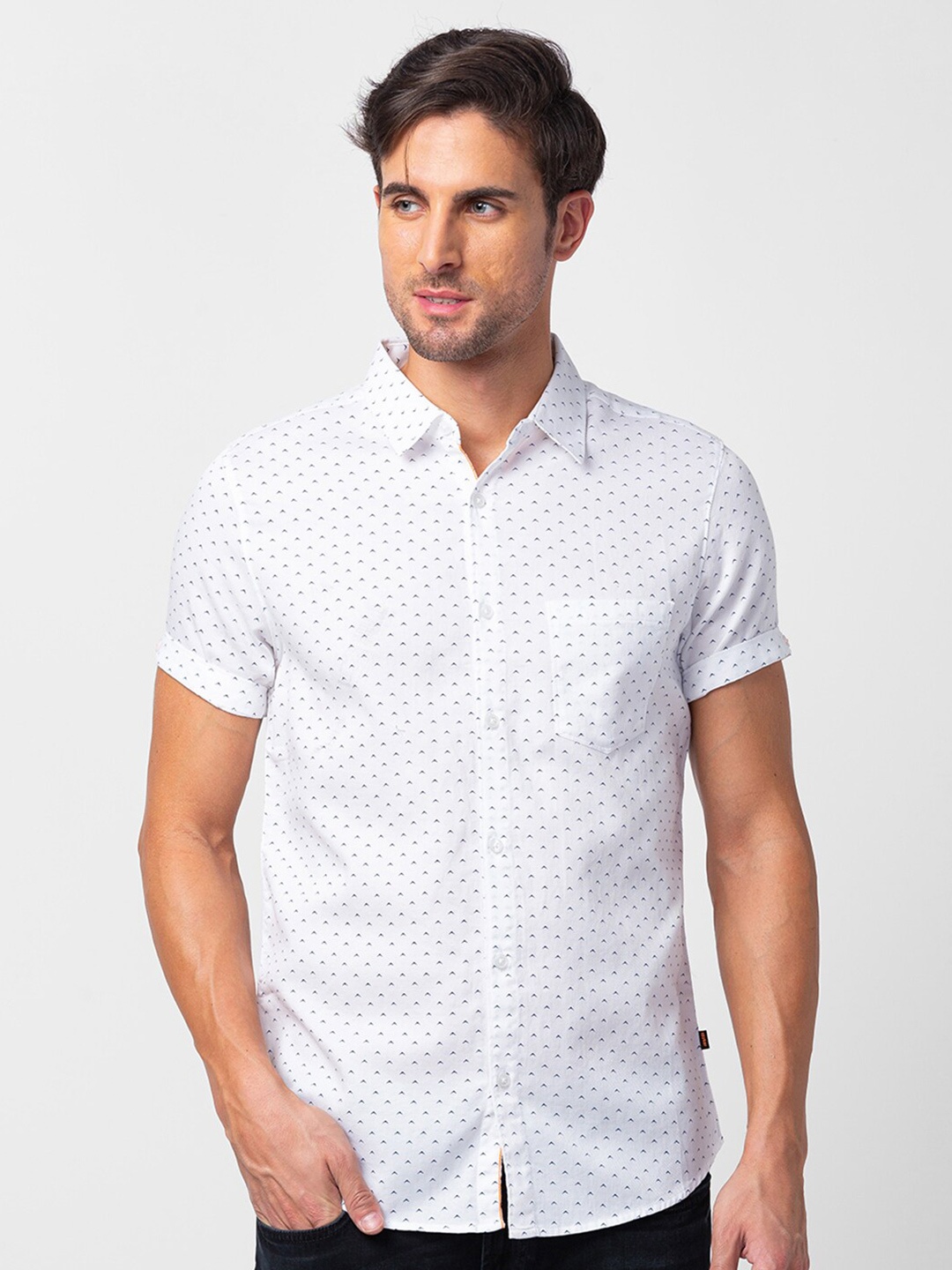 

SPYKAR Men Classic Slim Fit Printed Cotton Casual Shirt, White