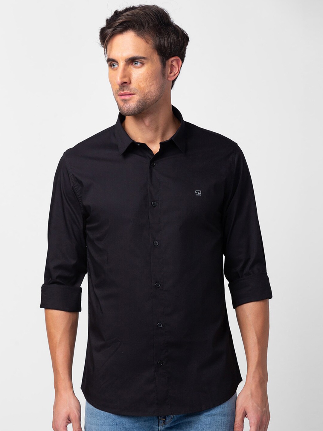 

SPYKAR Men Classic Slim Fit Cotton Casual Shirt, Black