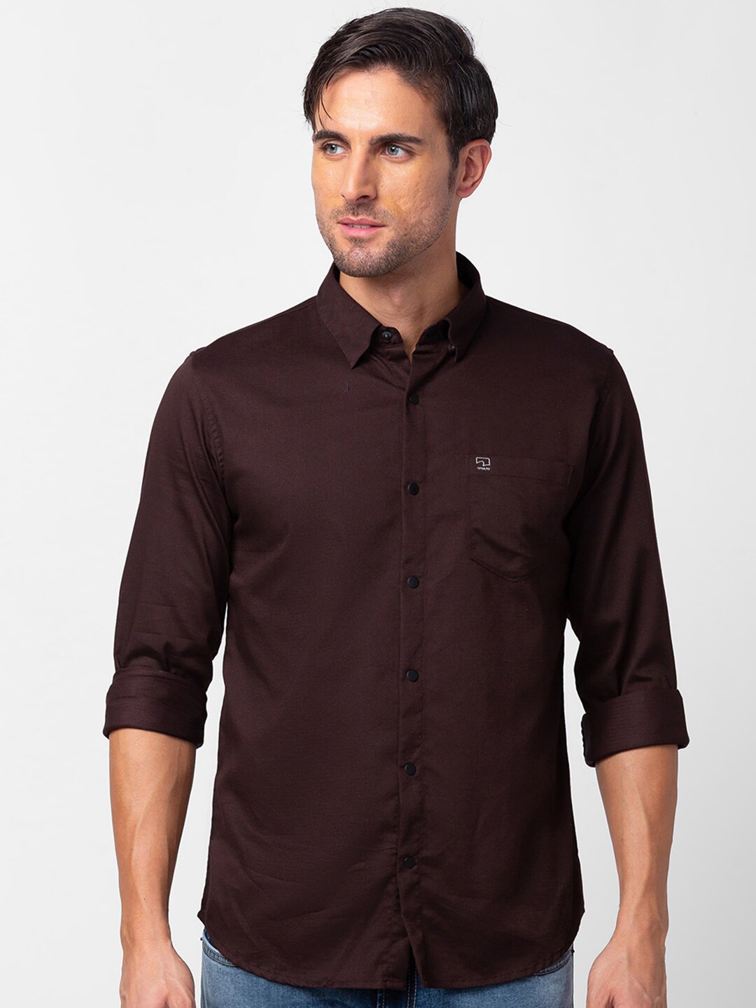 

SPYKAR Men Cotton Slim Fit Casual Shirt, Brown