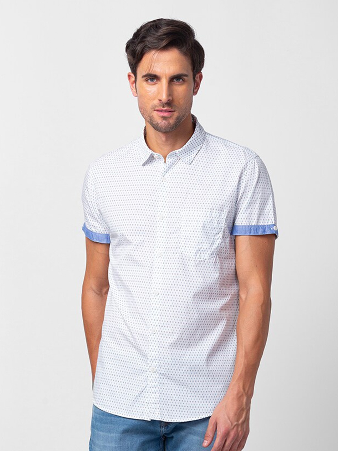 

SPYKAR Men Cotton Slim Fit Printed Casual Shirt, White
