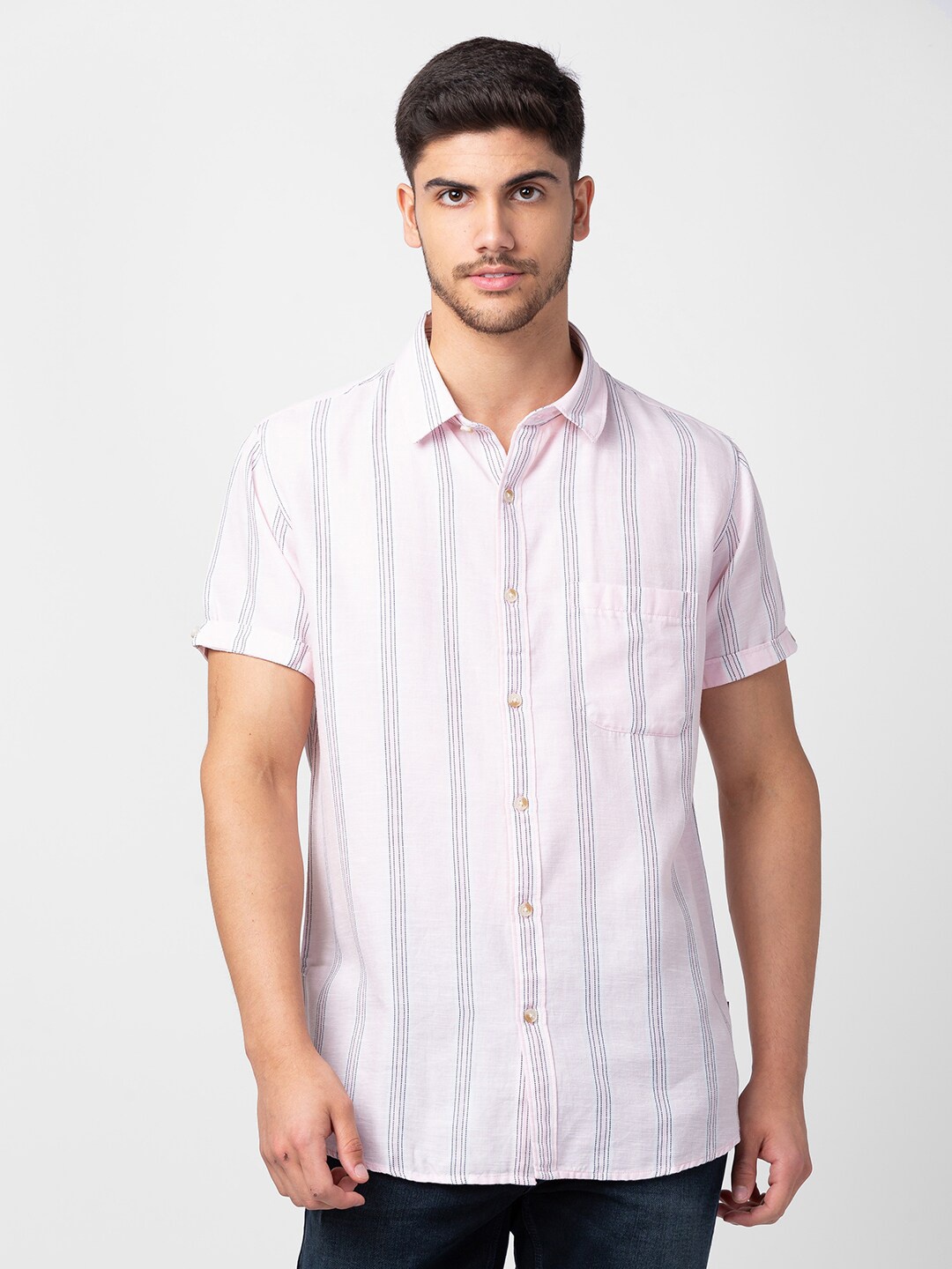 

SPYKAR Men Classic Slim Fit Striped Casual Shirt, Pink