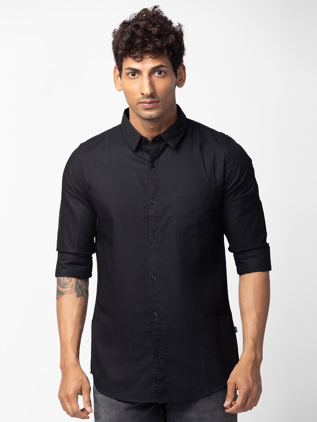 

SPYKAR Men Cotton Slim Fit Casual Shirt, Black