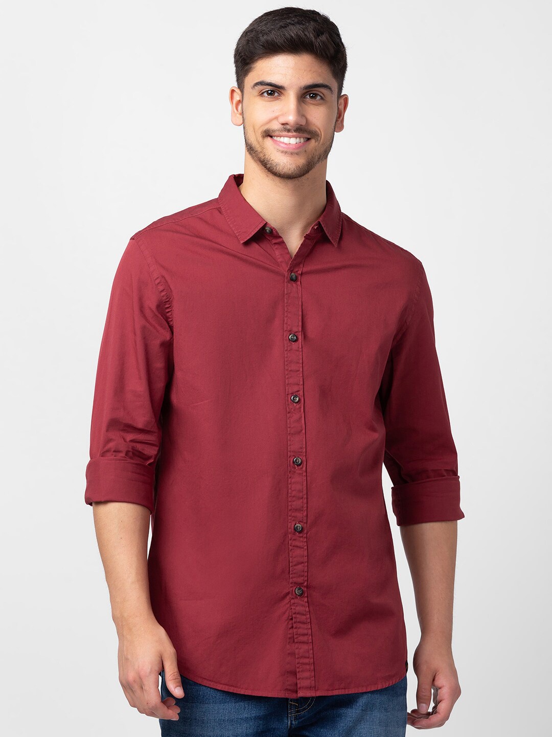 

SPYKAR Men Cotton Slim Fit Casual Shirt, Rust
