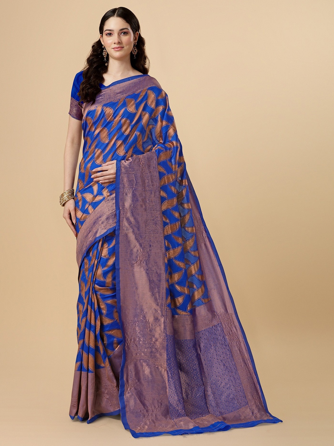 

ZIKARAA Ethnic Motifs Zari Pure Silk Banarasi Saree, Blue