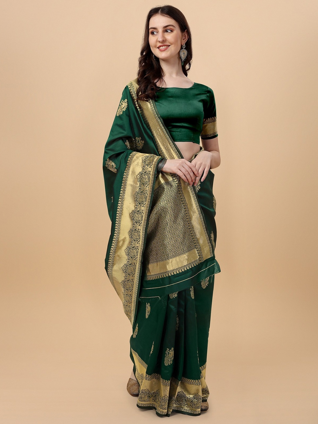 

ZIKARAA Woven Design Zari Pure Silk Banarasi Saree, Green