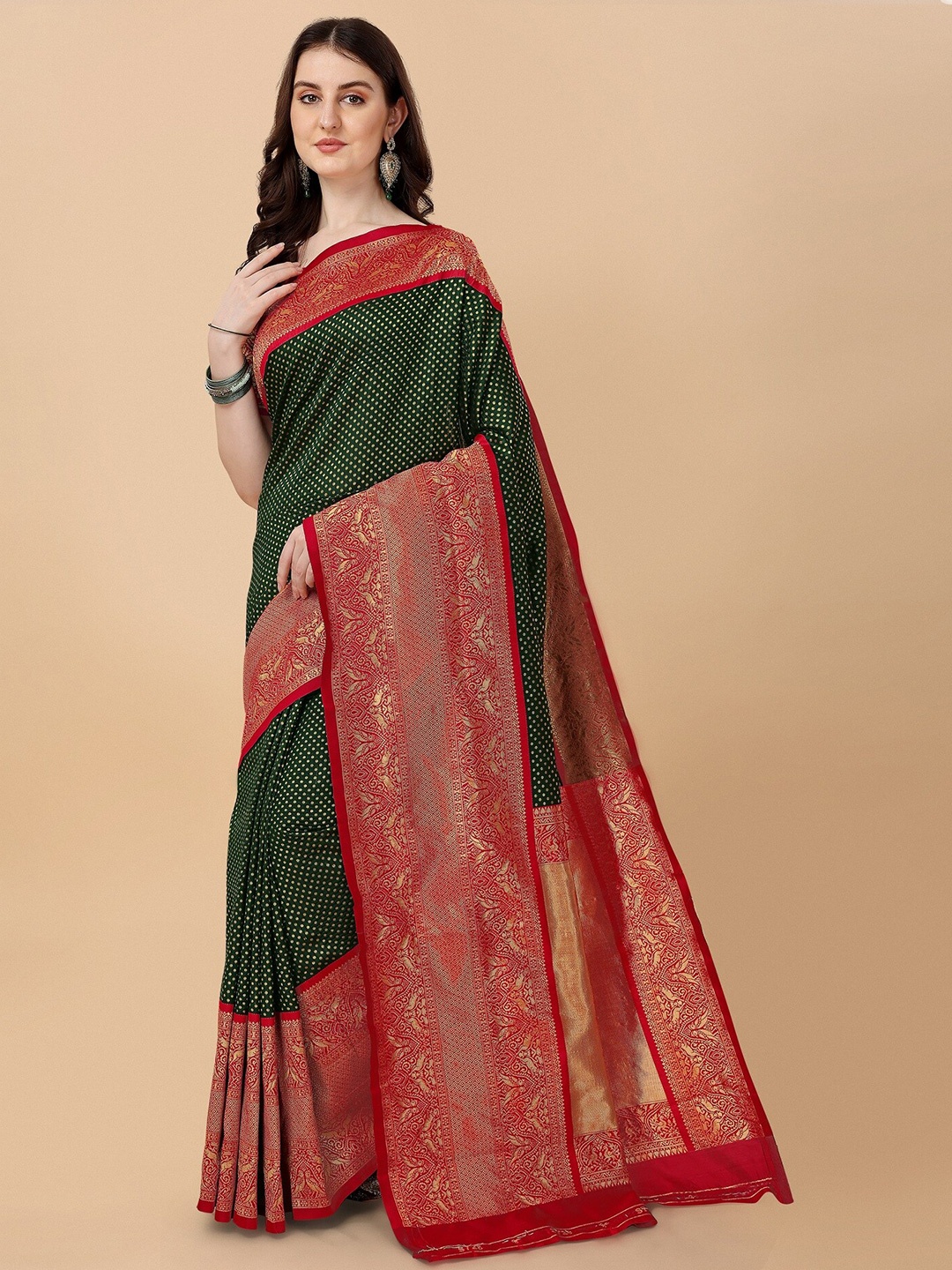 

ZIKARAA Woven Design Zari Pure Silk Banarasi Saree, Green