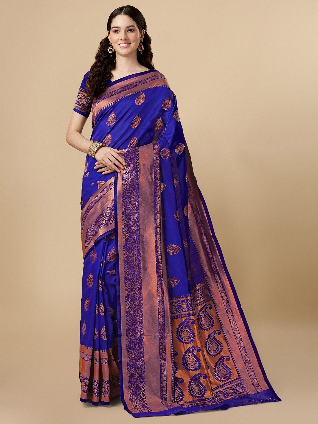 

ZIKARAA Woven Design Zari Pure Silk Banarasi Saree, Violet