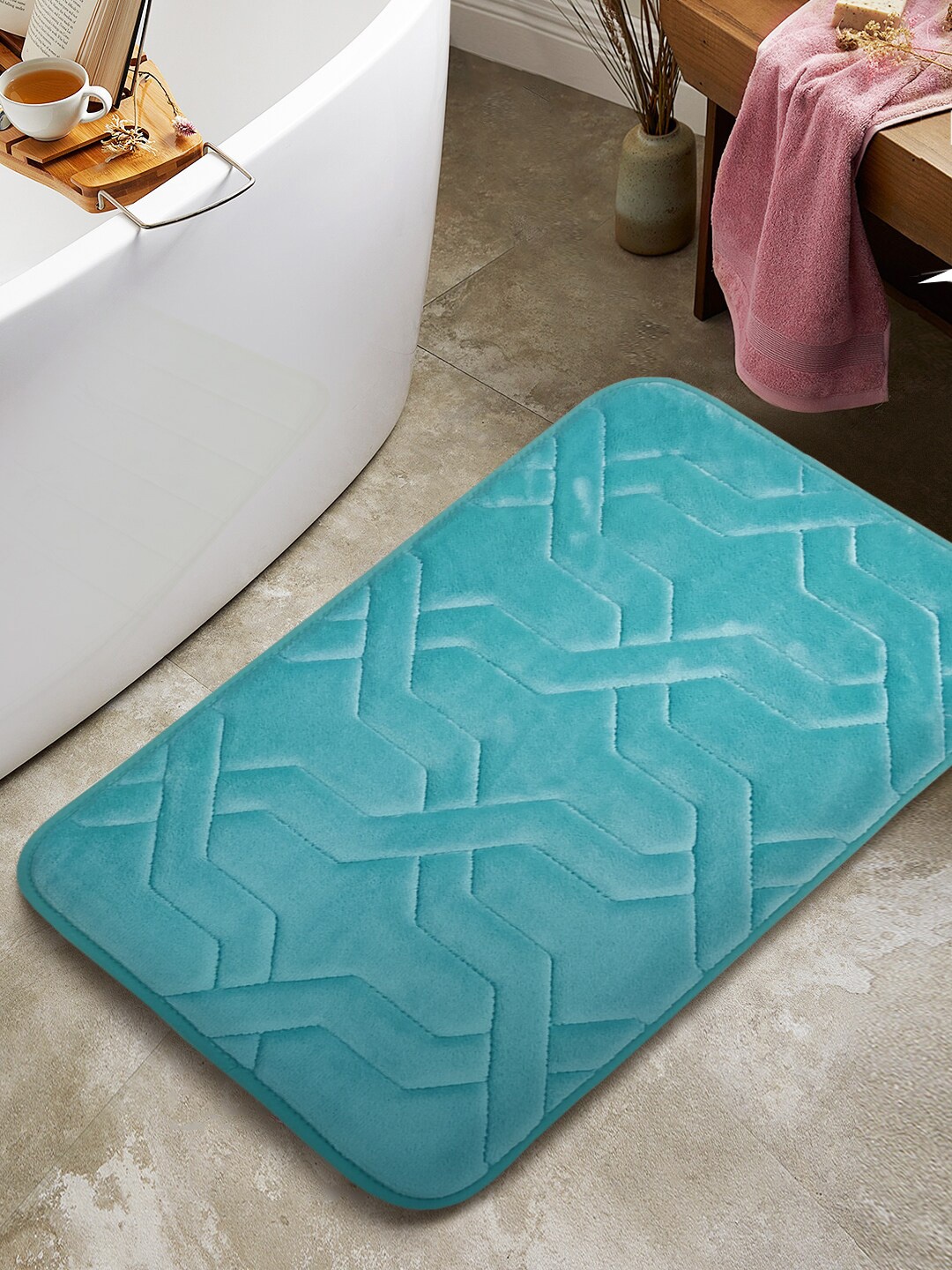 

BIANCA Luxor Teal Blue Chain Design 2000 GSM Memory Foam Anti Slip Bath Mat