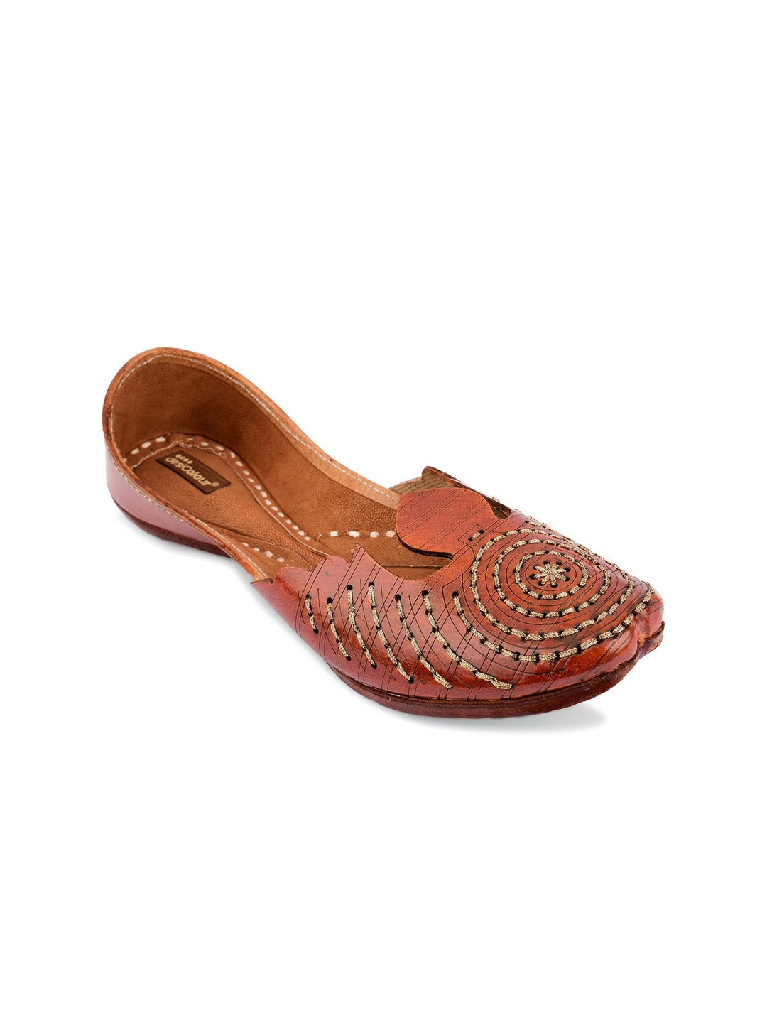 

DESI COLOUR Women Embellished Ethnic Mojaris Flats, Brown